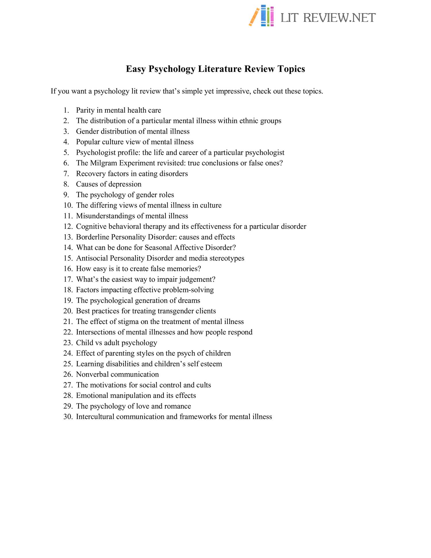 psychology literature review pdf
