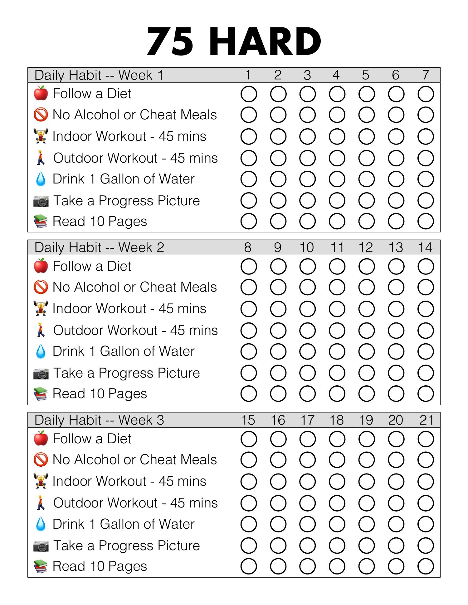 Free Printable 75 Hard Challenge Tracker