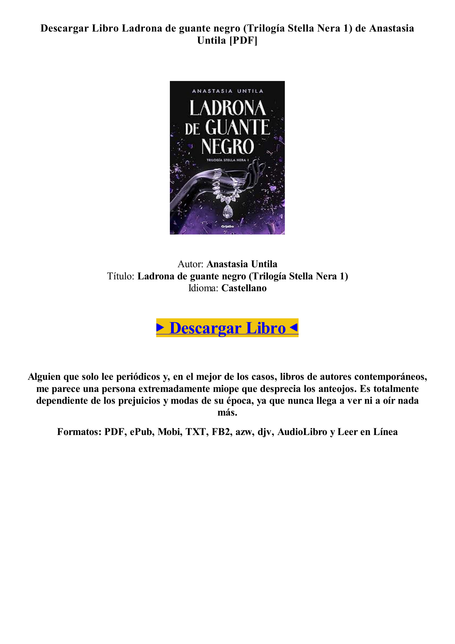 Descargar PDF EPUB] [GRATIS] Ladrona de guante negro (Trilogía Stella Nera  1) de Anastasia Untila TXT.pdf