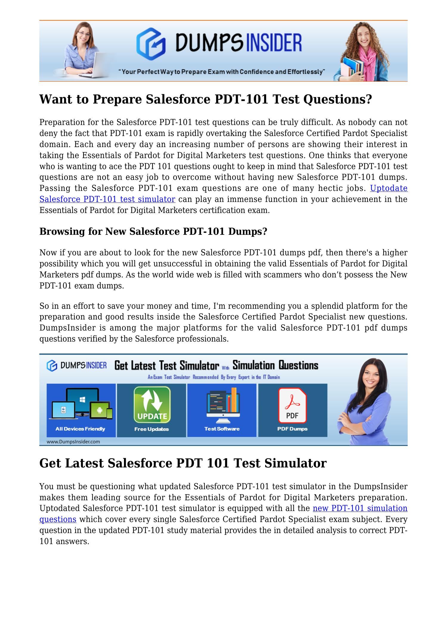 Salesforce Essentials of Pardot Digital Marketers PDT-101 Test Exam QA PDF+SIM 