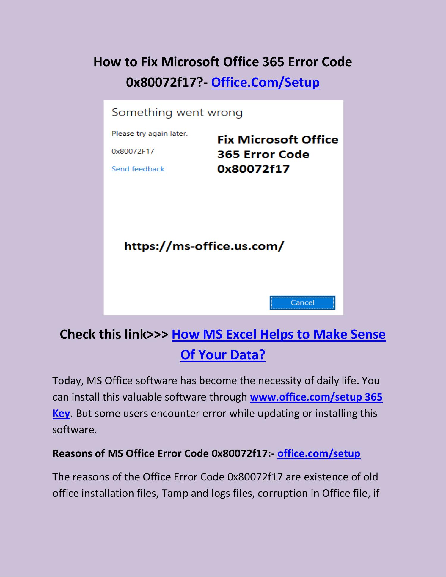 How to Fix Microsoft Office 365 Error Code 0x80072f17  | DocDroid