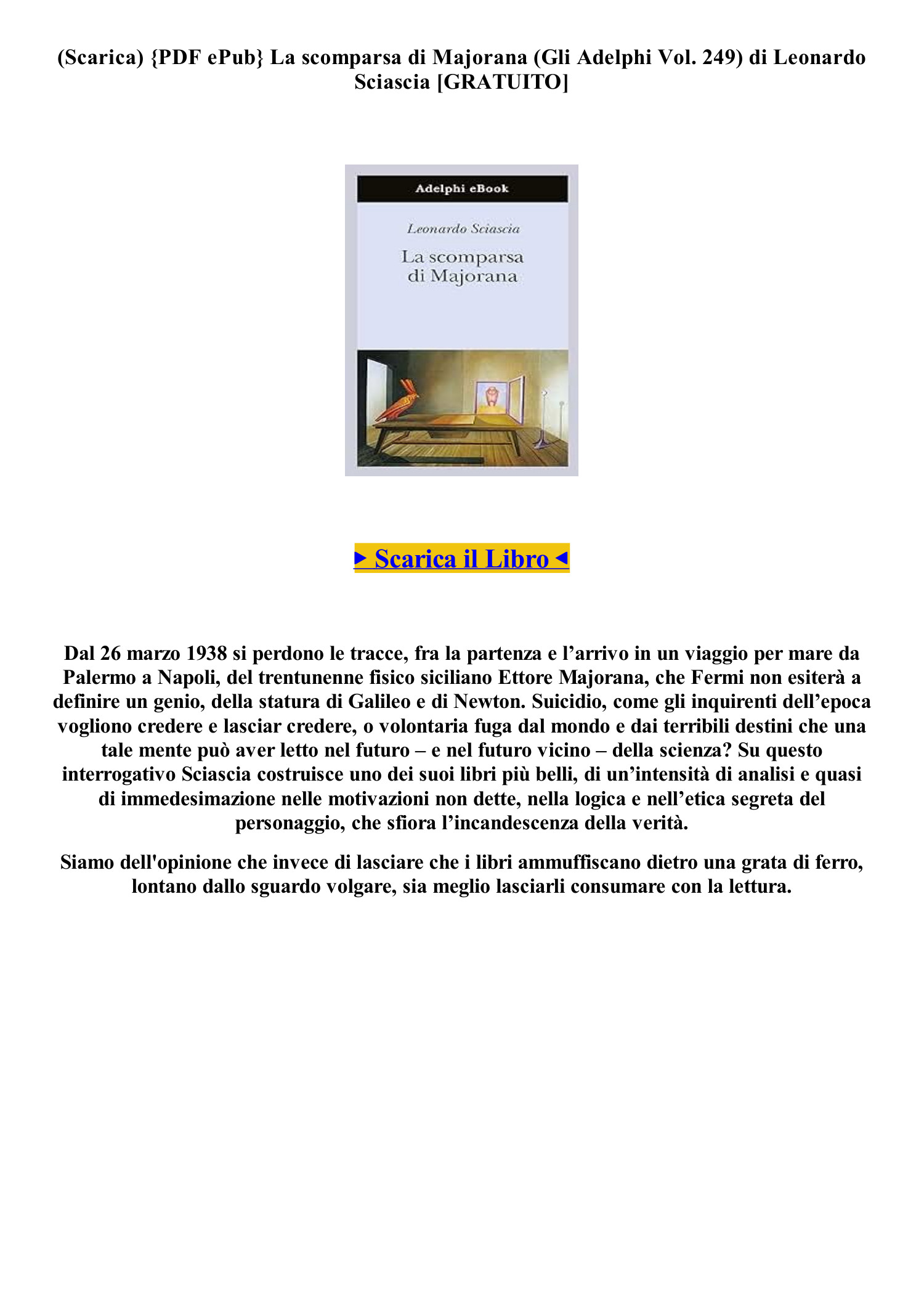 MOBI Leggere il Libro La scomparsa di Majorana (Gli Adelphi Vol. 249) di  Leonardo Sciascia epub (O7BQH).pdf