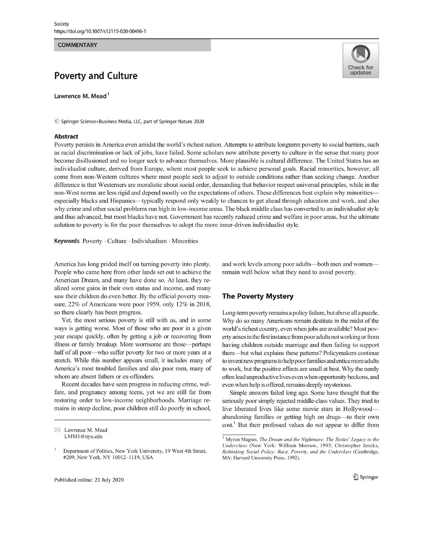cultural poverty research paper
