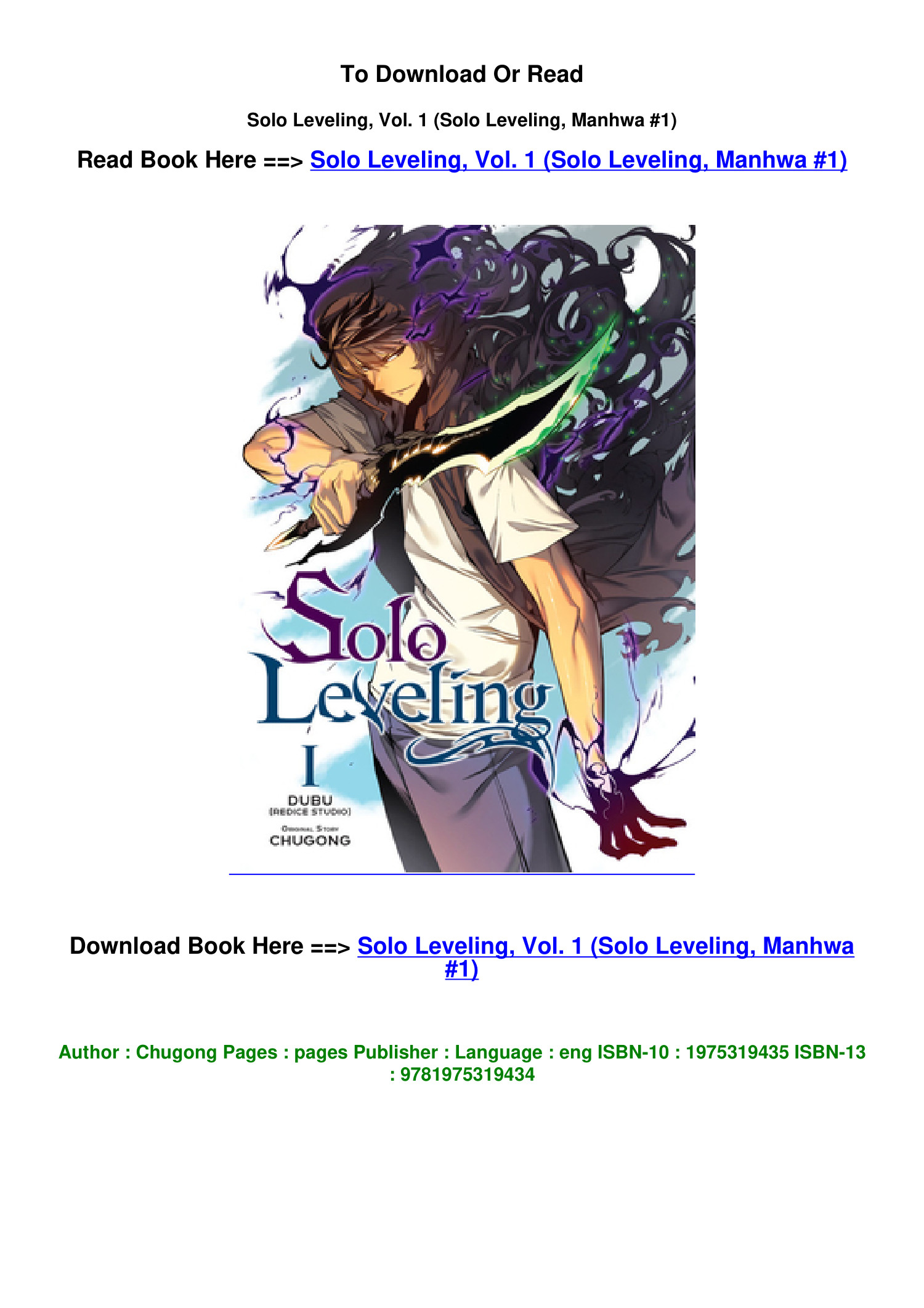 Solo Leveling Tome 1 - Chugong, Dubu - Kbooks - Grand format - La