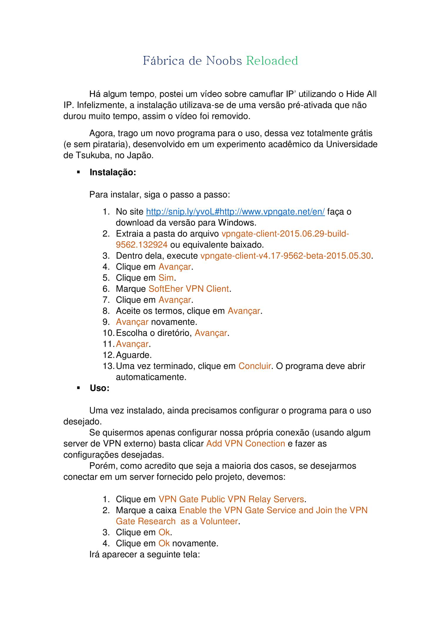 Camuflando IP com SoftEther VPN Gate - Fábrica de Noobs.pdf | DocDroid