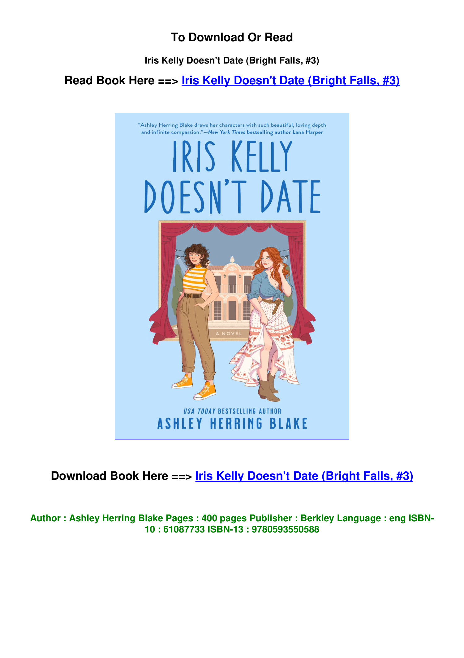 Pdf Download Iris Kelly Doesn t Date Bright Falls 3 by Ashley Herring