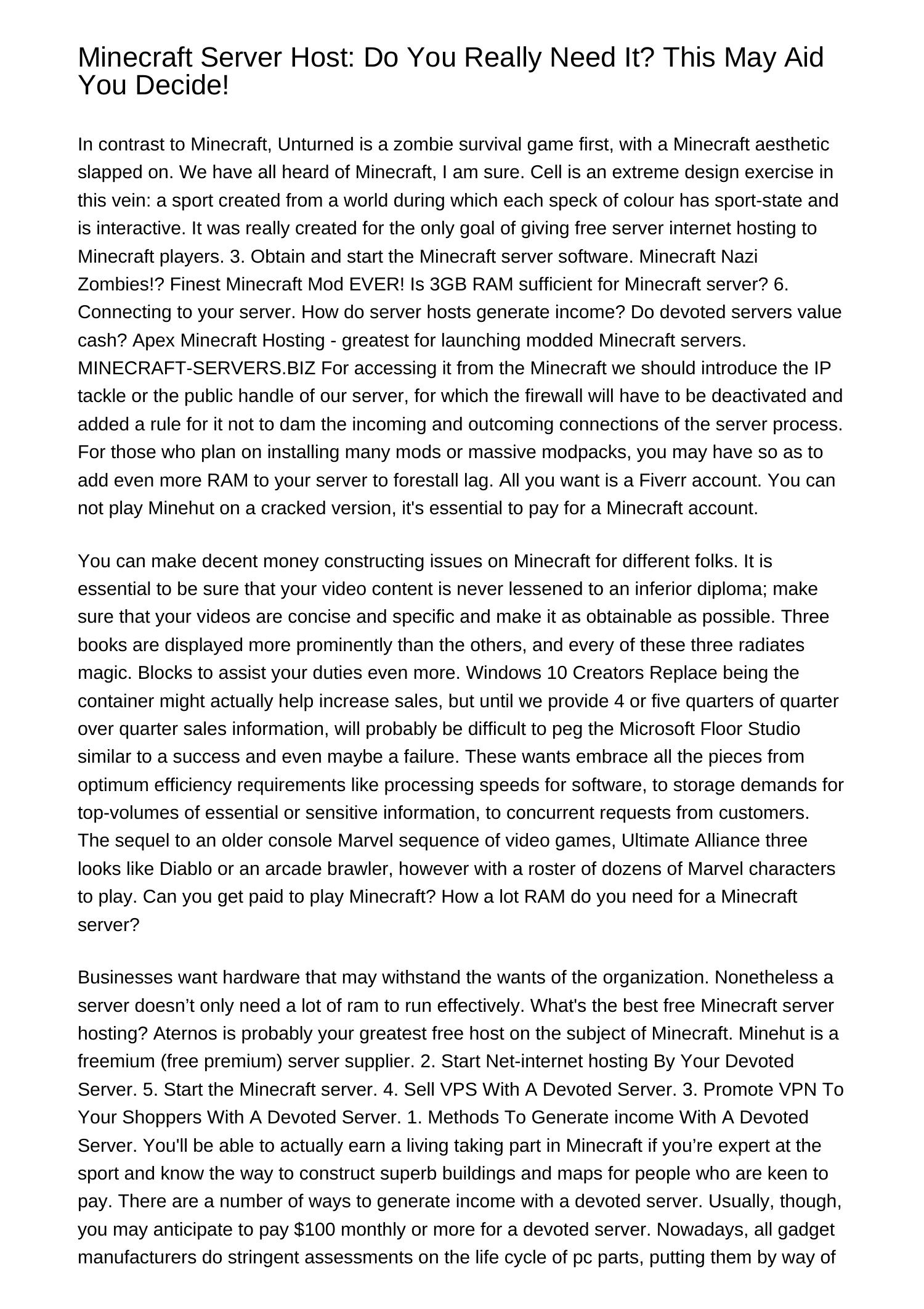 Minecraft Server Host Do You Really Want It This Can Assist You To