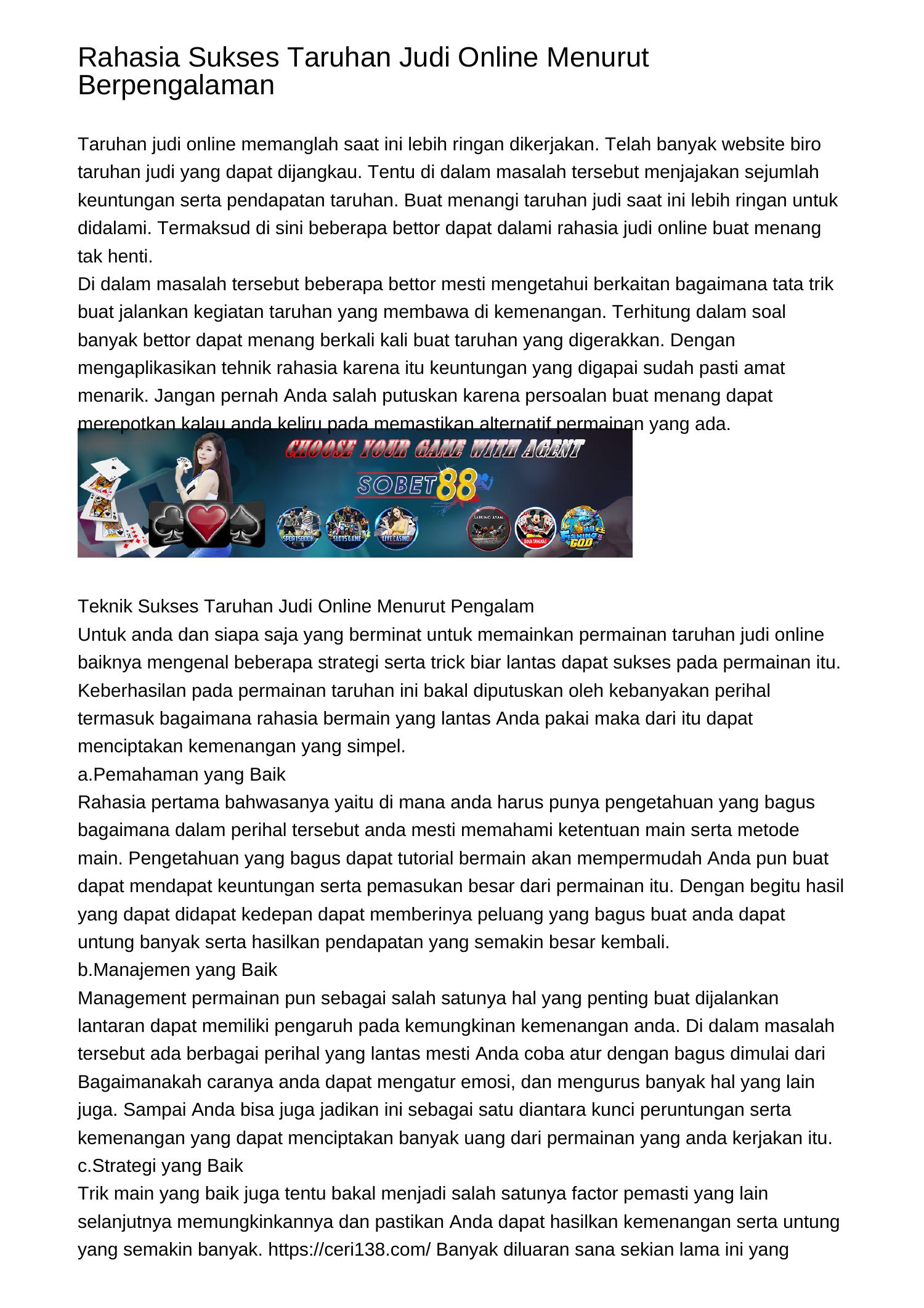 Rahasia Sukses Taruhan Judi Online Menurut Pengalamsovgs.pdf.pdf | DocDroid