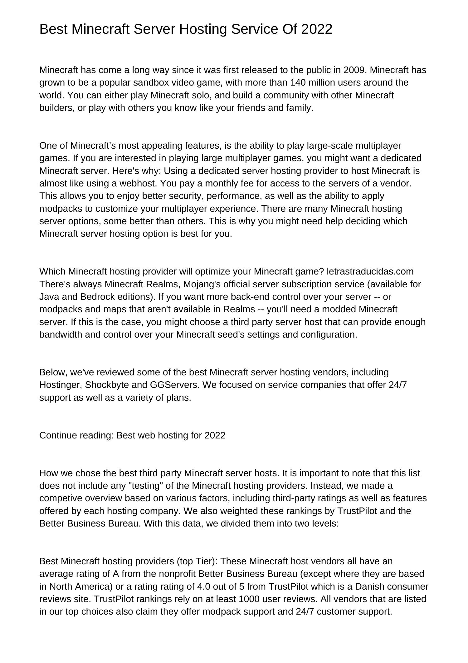 Best Minecraft Server Hosting Service Of 2022pouht pdf pdf DocDroid