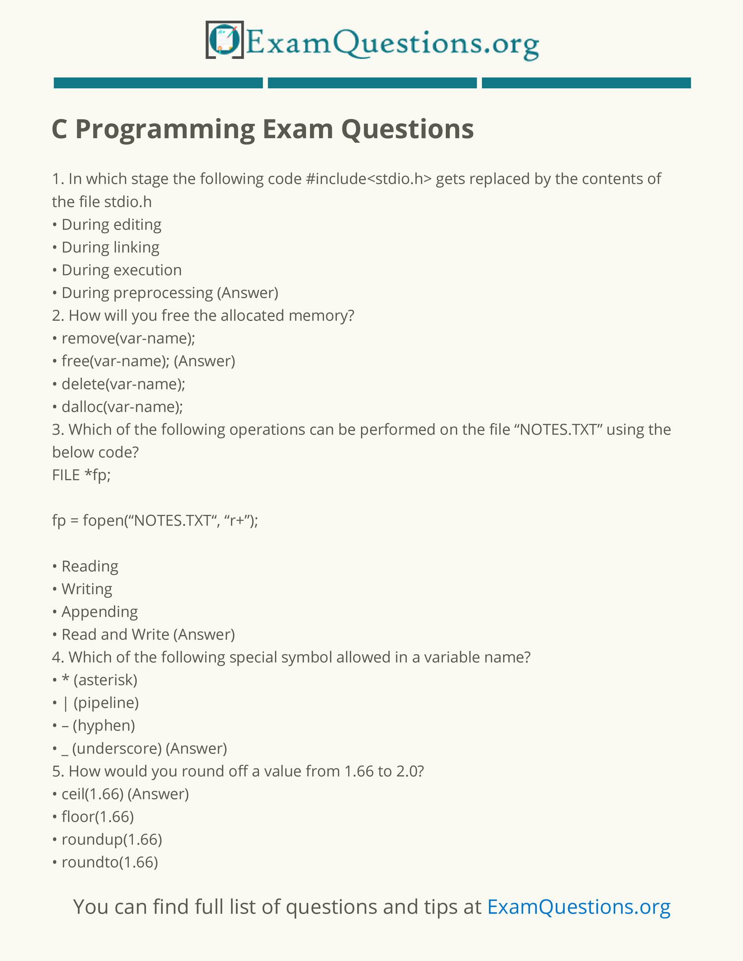 C Programming Online Test