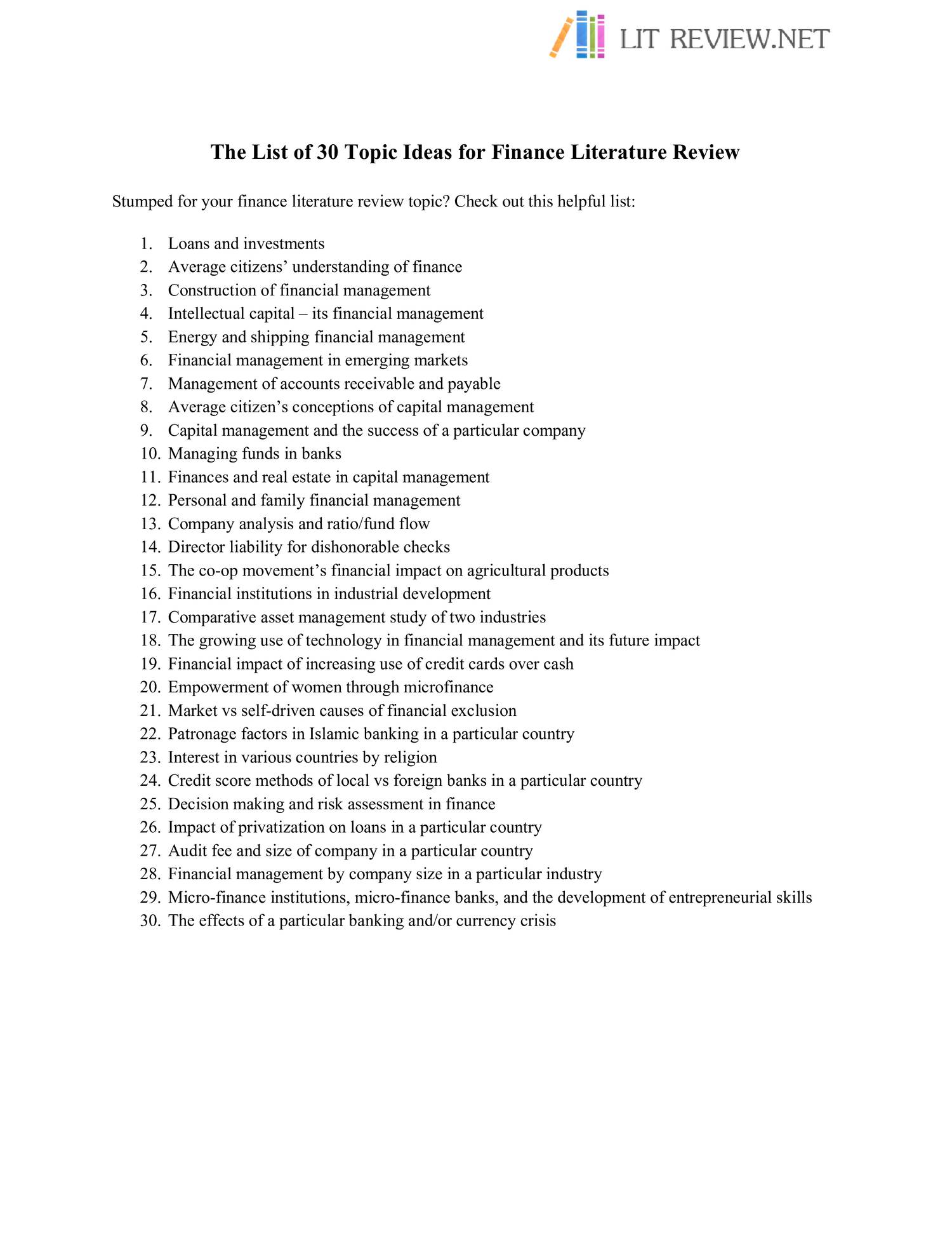 literature review topic examples