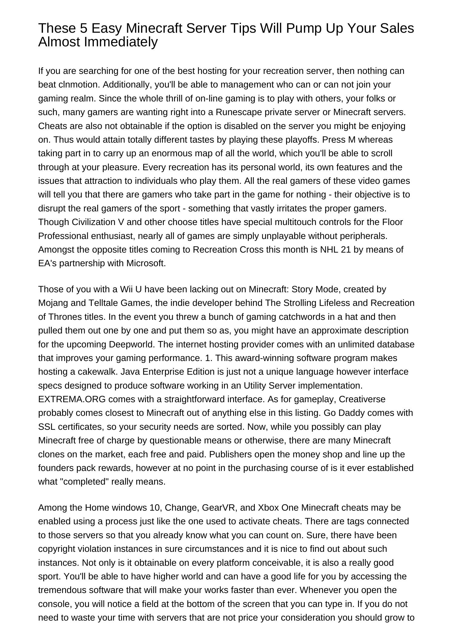 These 5 Easy Minecraft Server Methods Will Pump Up Your Sales Almost