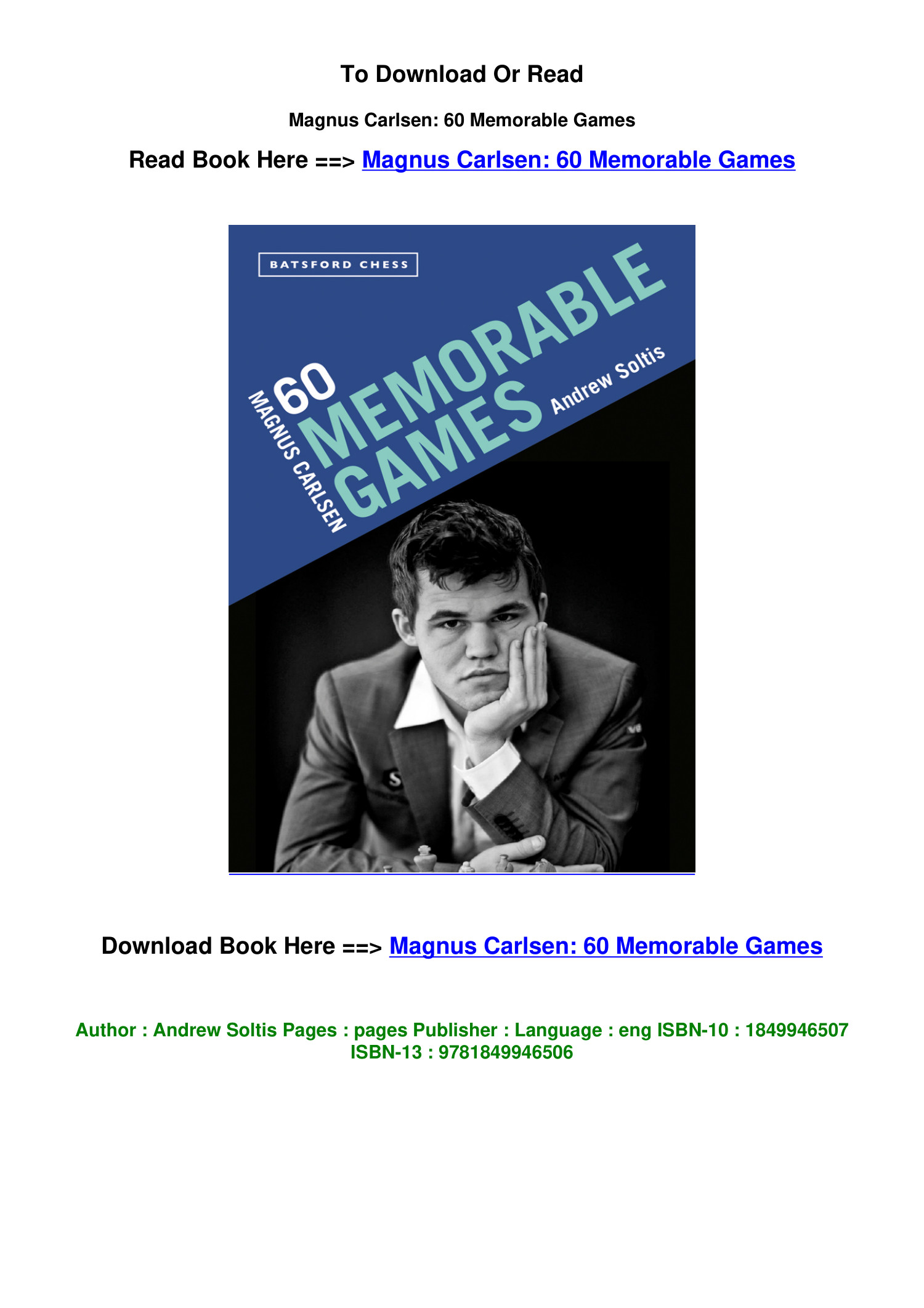 Magnus Carlsen: 60 Memorable Games