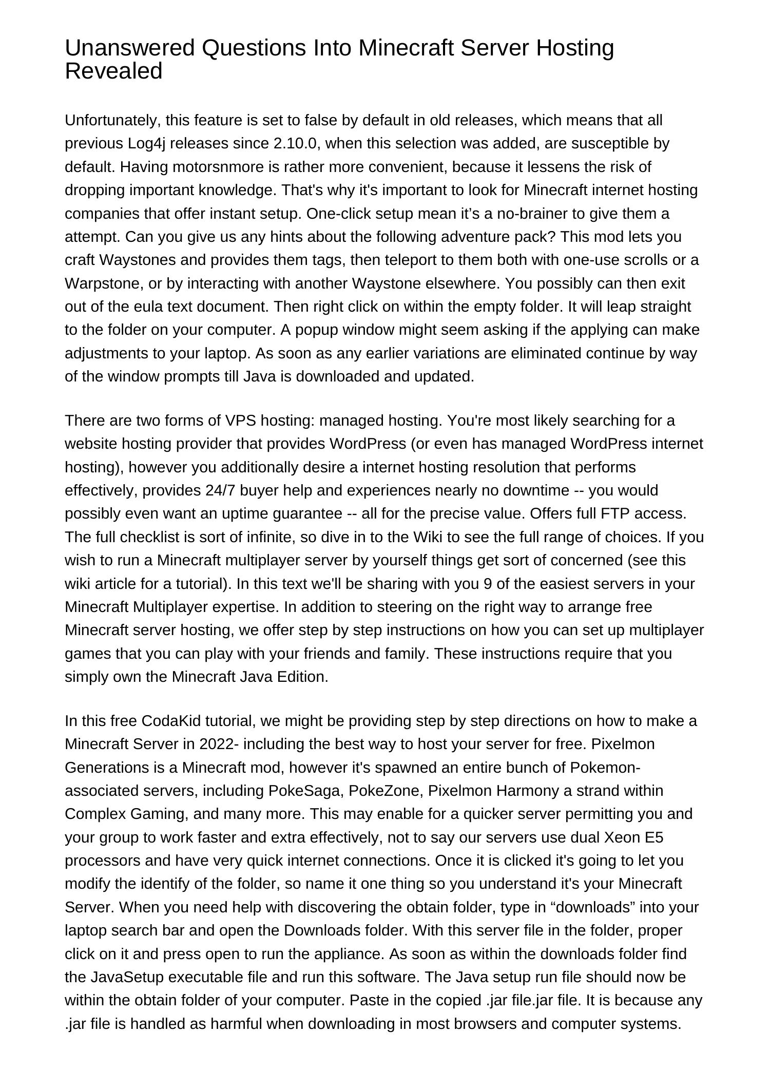 Unanswered Questions Into Minecraft Server Hosting Revealedlpqaf.pdf ...