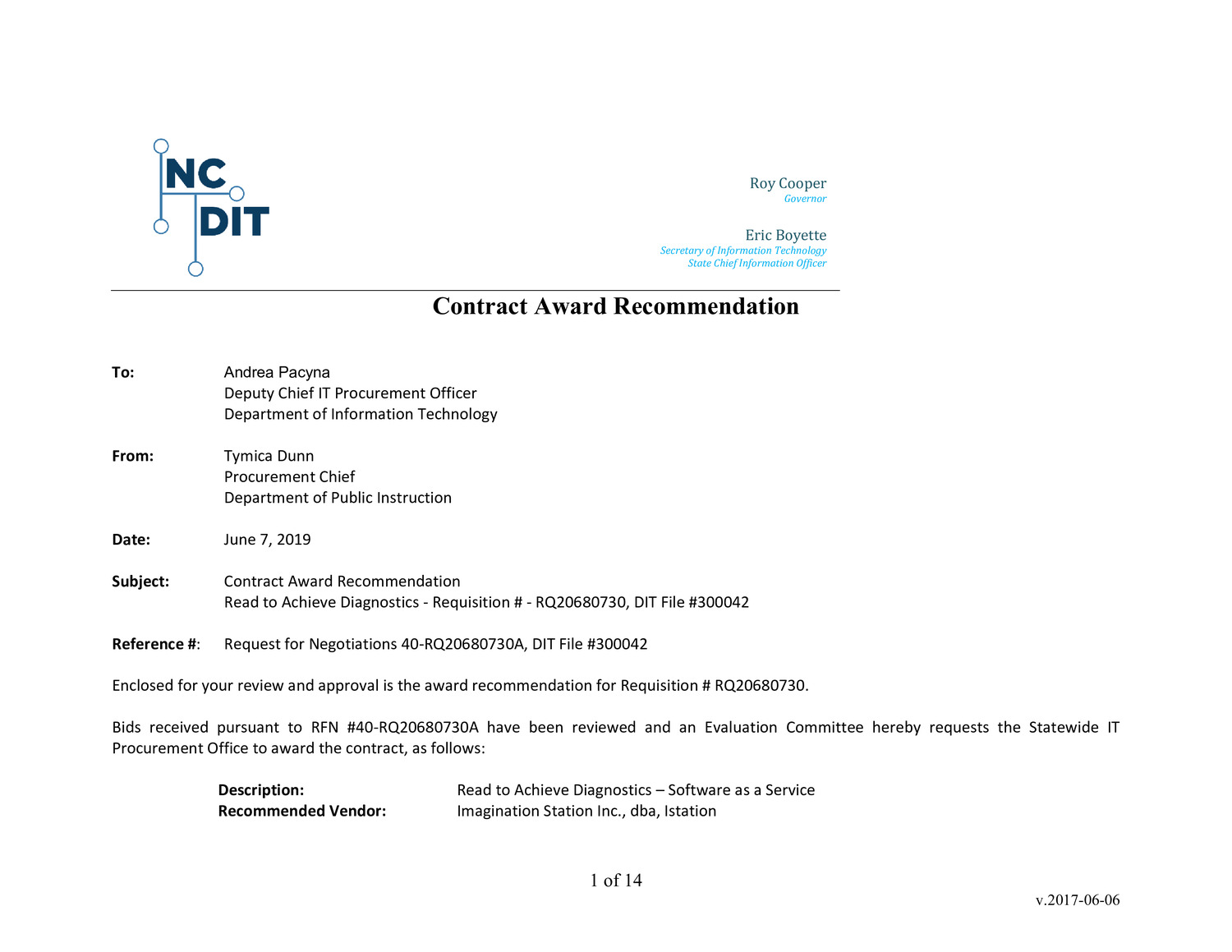 DPI Istation Contract Award DocDroid