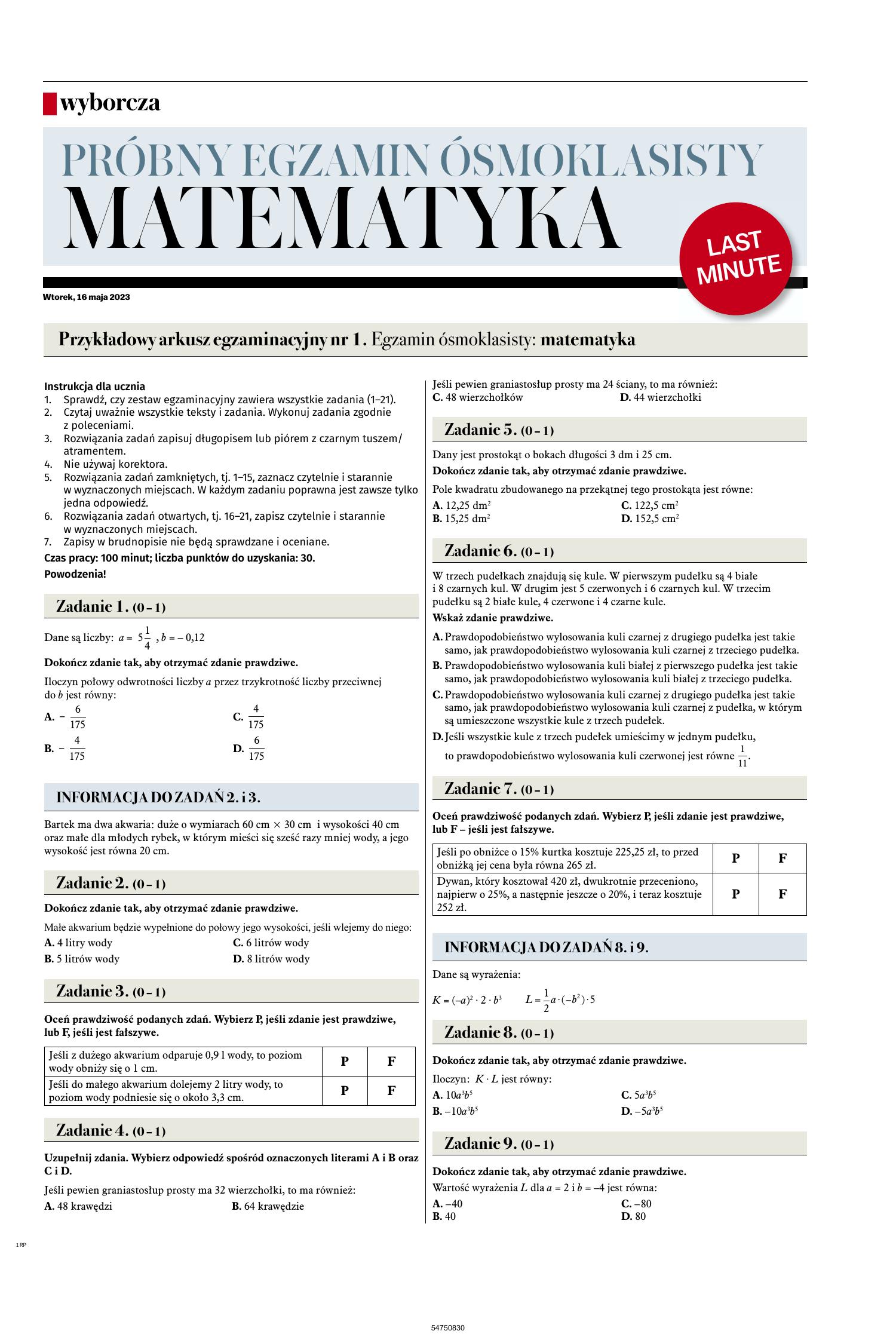 Gazeta Wyborcza 8 klasa matematyka 16.05.2023.pdf | DocDroid