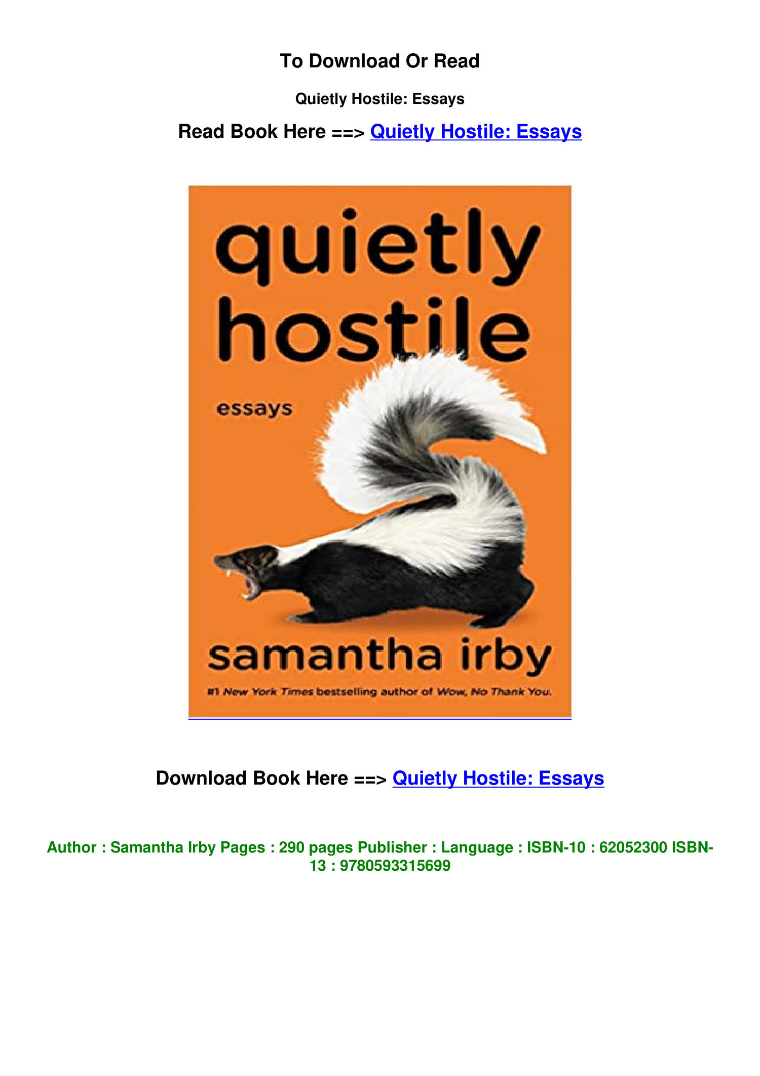 DOWNLOAD EPub Quietly Hostile Essays By Samantha Irby pdf DocDroid