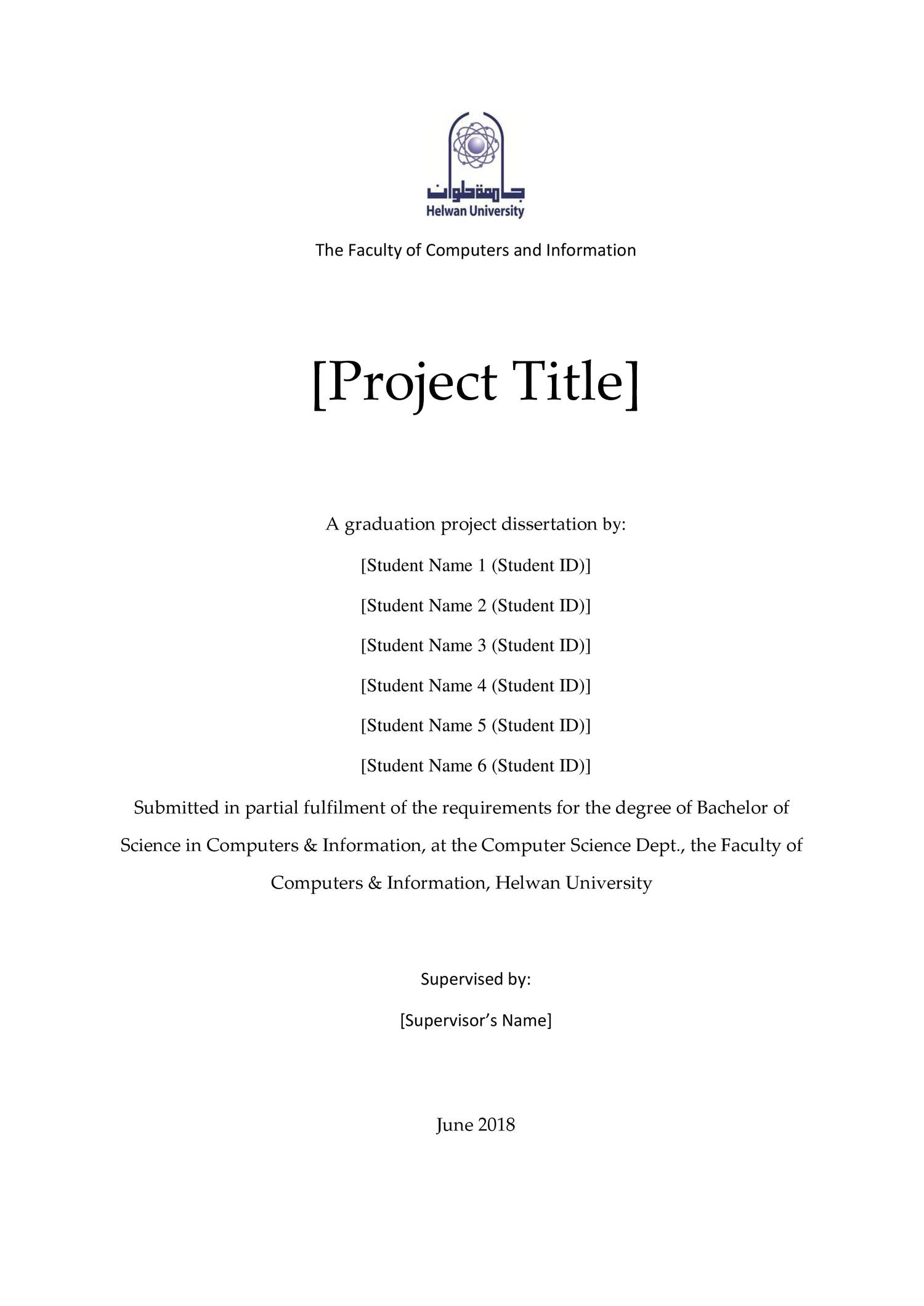 undergraduate dissertation cover page