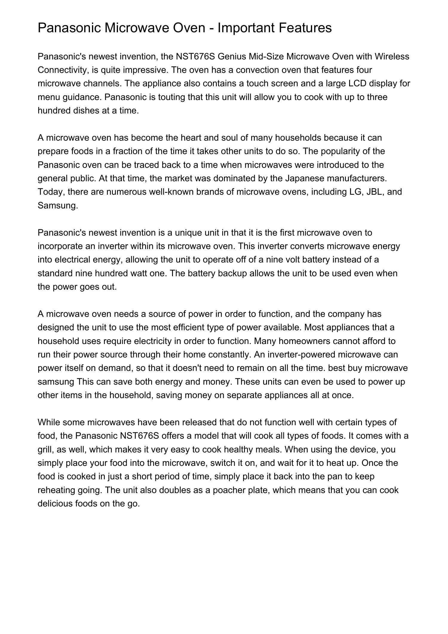 Panasonic Microwave Oven Important Featuresxidkz.pdf.pdf DocDroid