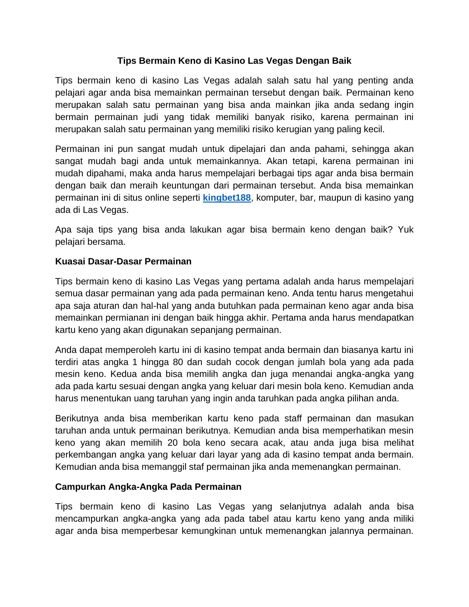 3 Tips Bermain Keno di Kasino Las Vegas Dengan Baik.doc | DocDroid