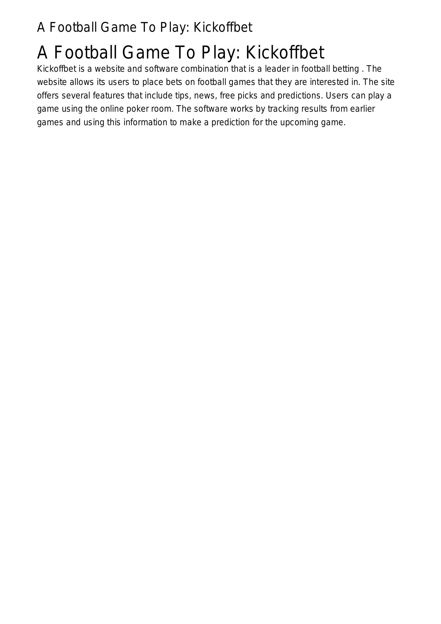 A Football Game To Play Kickoffbet แทงบอลfuvvp.pdf.pdf DocDroid