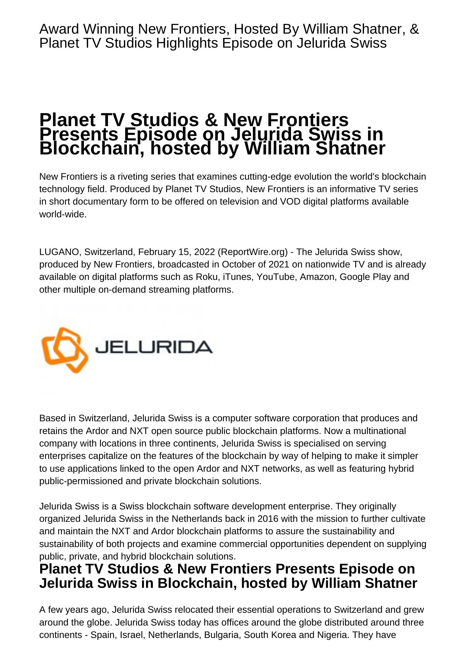 New Frontiers Hosted By William Shatner Planet TV Studios Introduces ...
