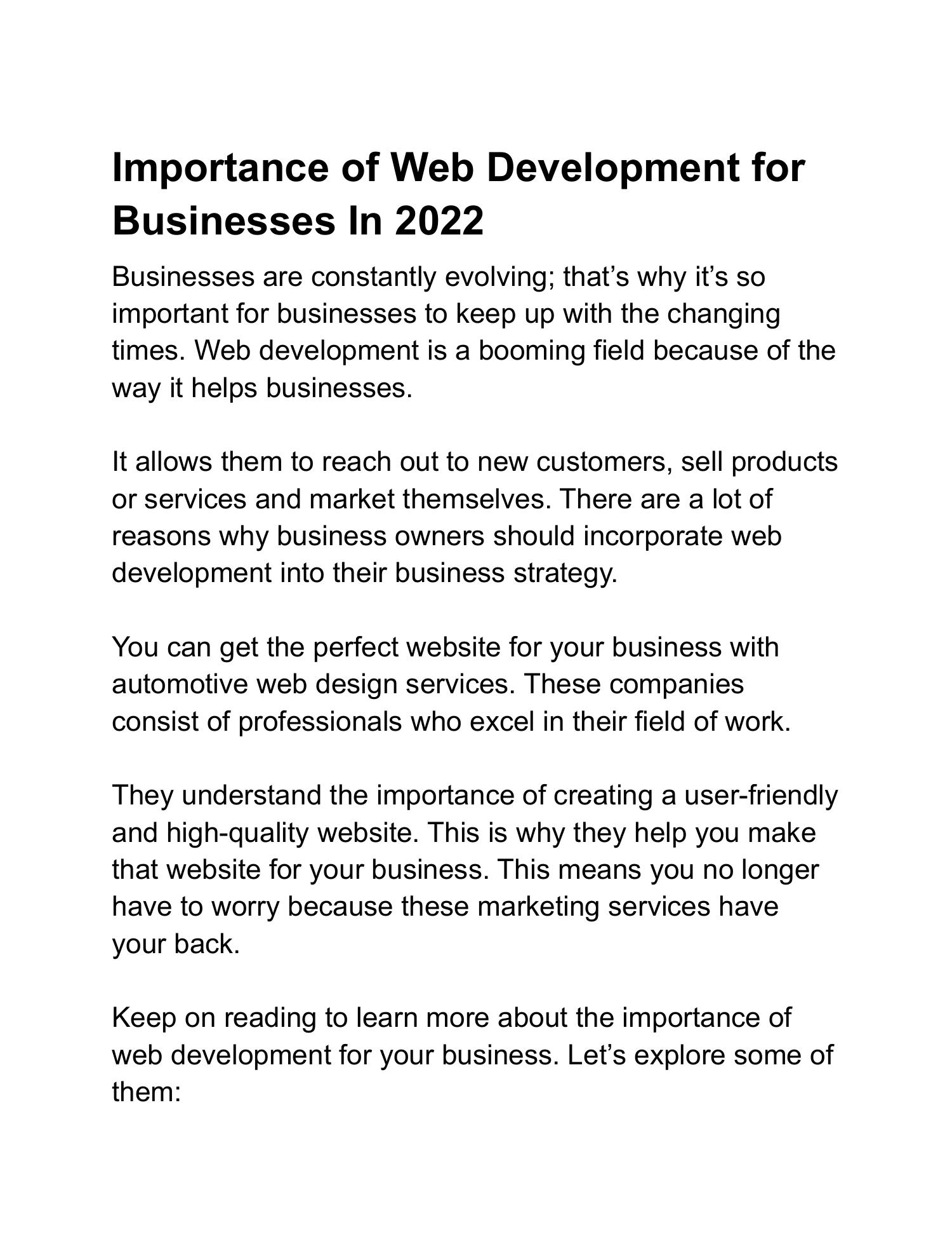importance of web development essay