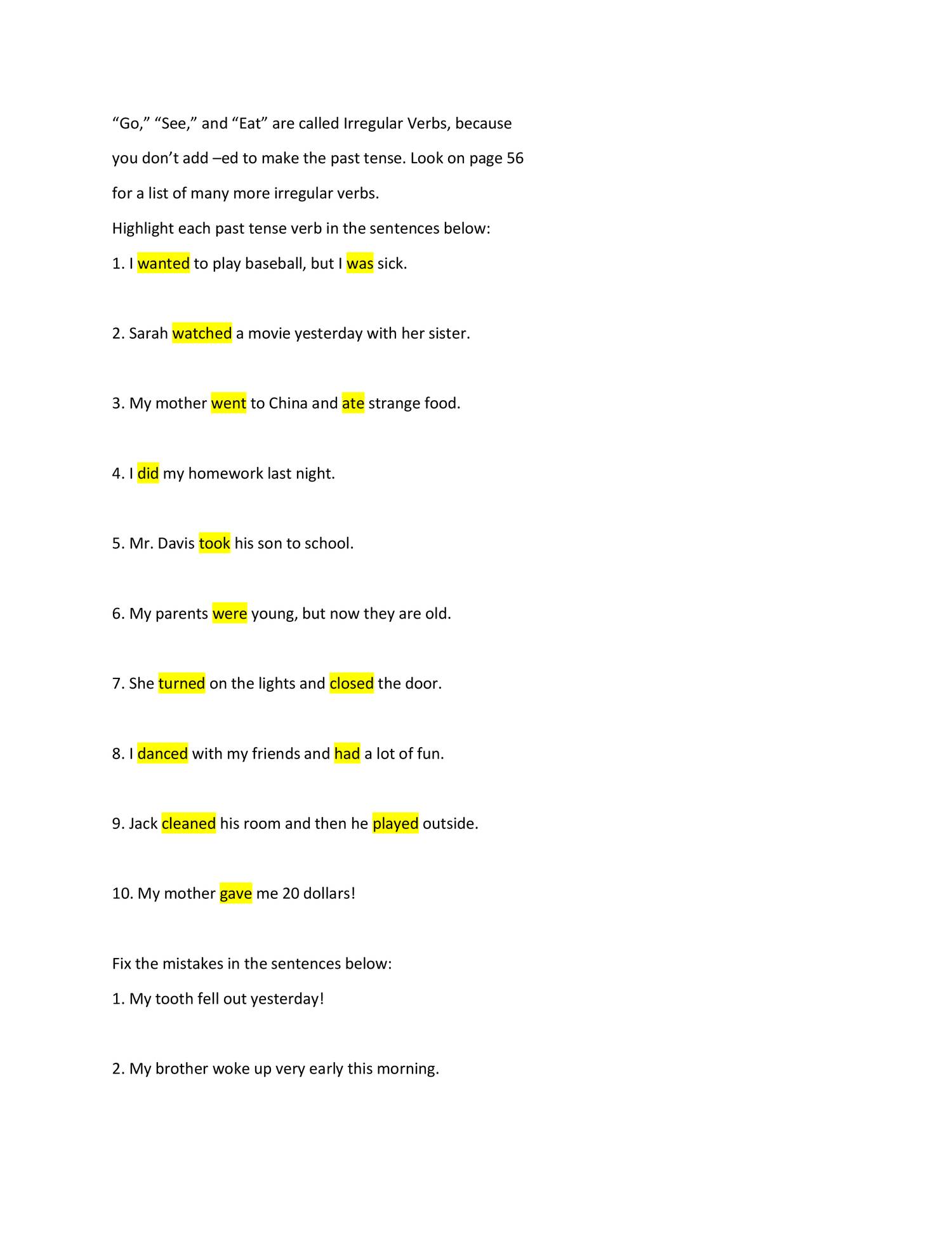 past tense worksheet answers docx docdroid