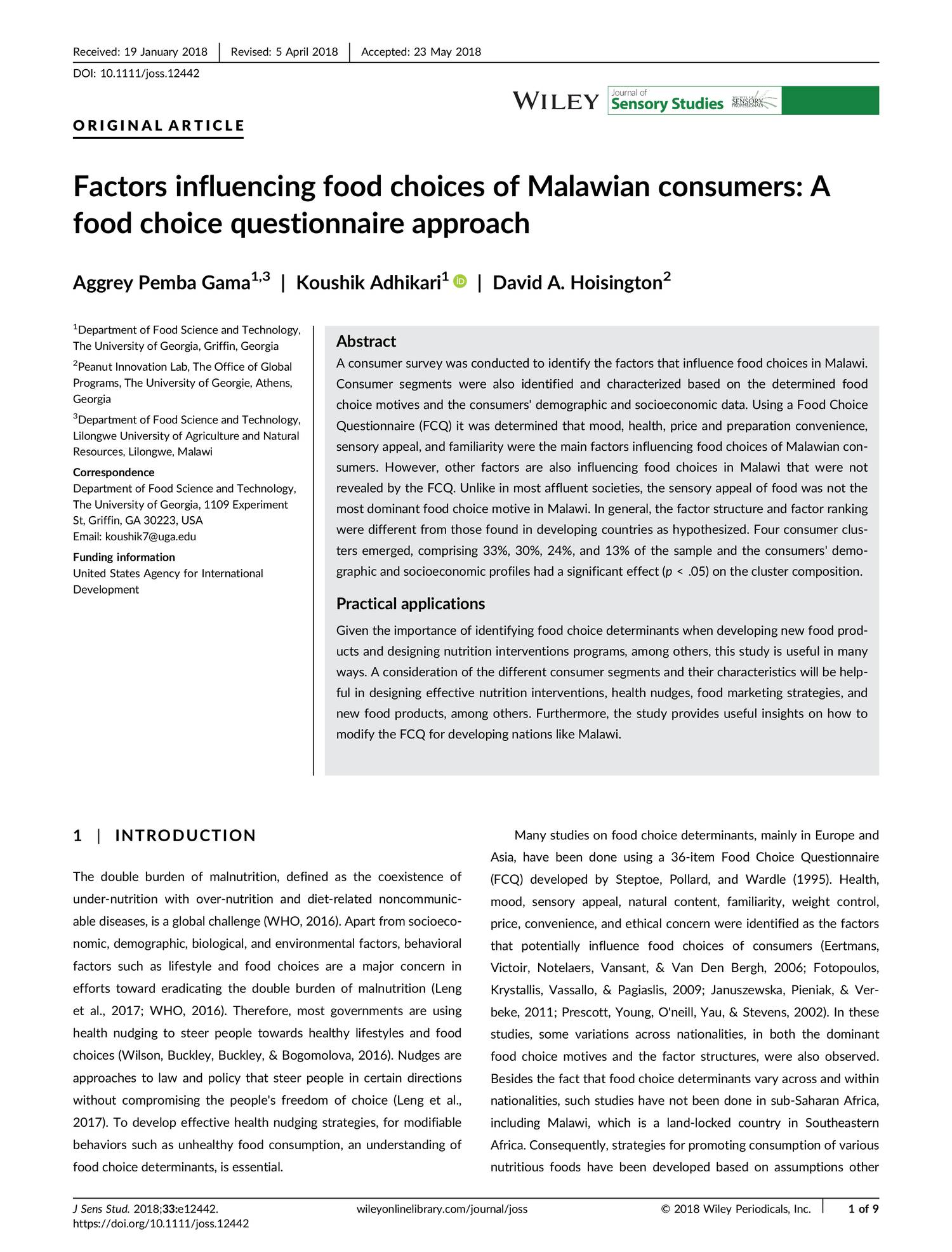 Factors Influencing Food Choices Of Malawian Consumers Pdf Docdroid