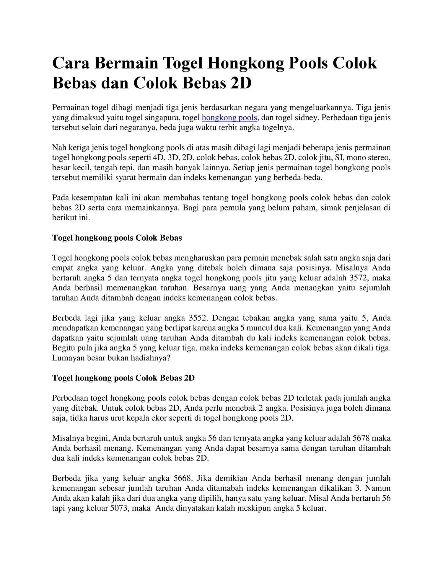 Cara Bermain Togel Hongkong Pools Colok Bebas Dan Colok Bebas 2D.pdf |  Docdroid
