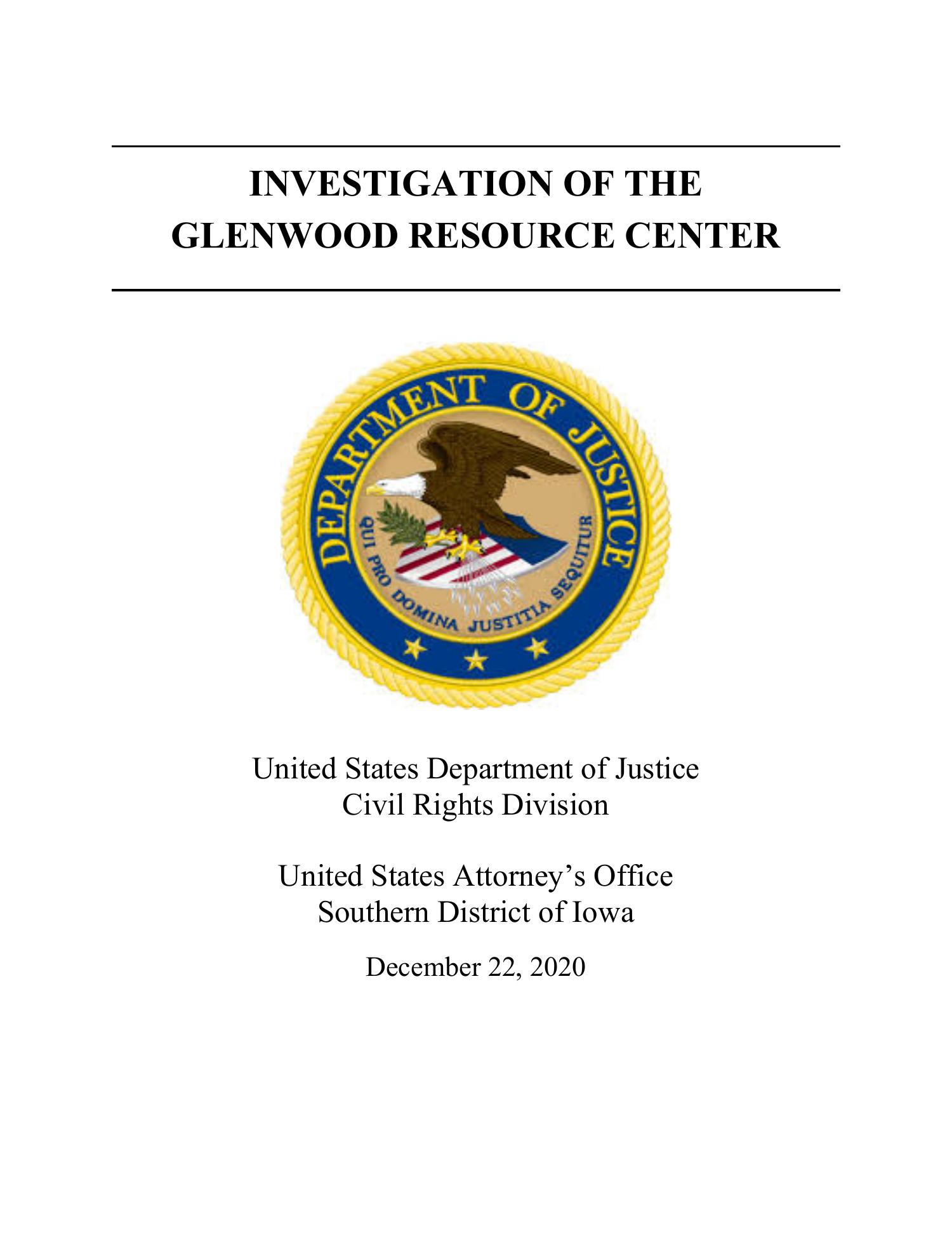 2020.12.22 Notice Regarding Investigation of Glenwood Resource Center ...