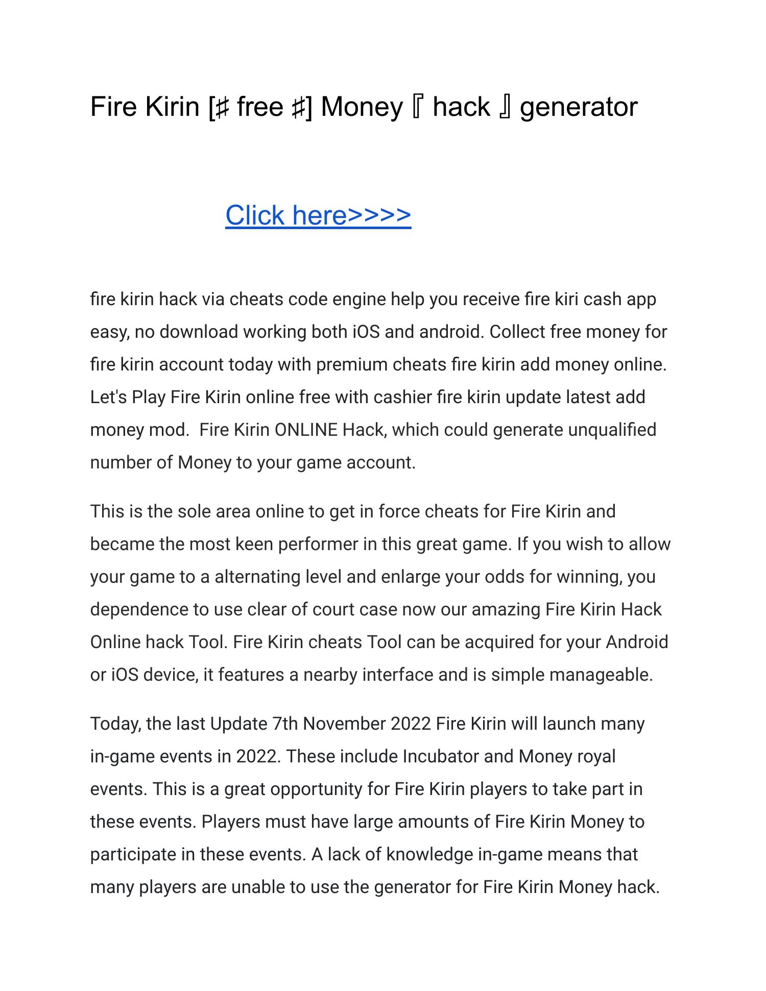 Fire Kirin [♯ free ♯] Money 『 hack 』 generator.pdf | DocDroid
