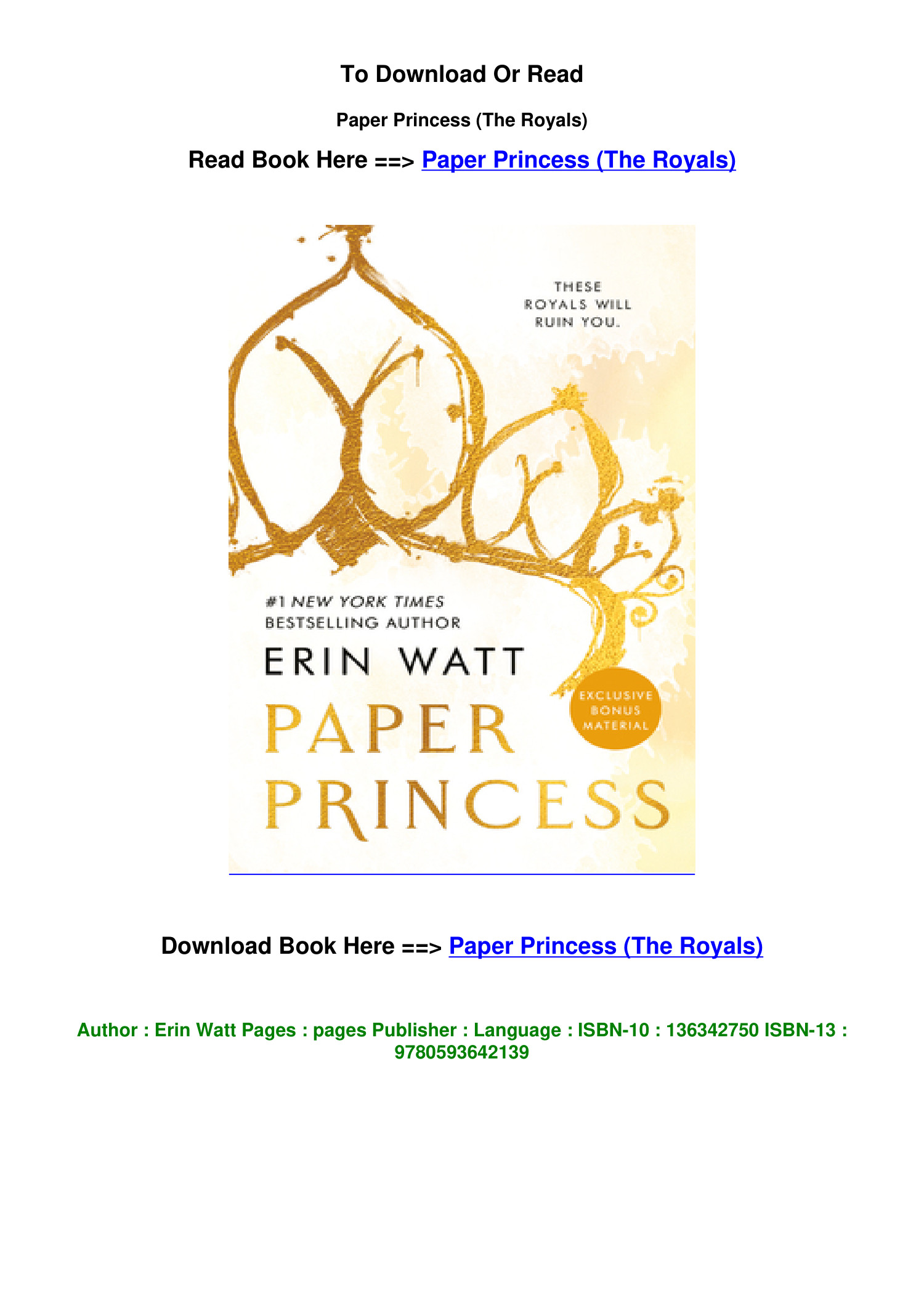Paper Princess By Erin Watt Epub