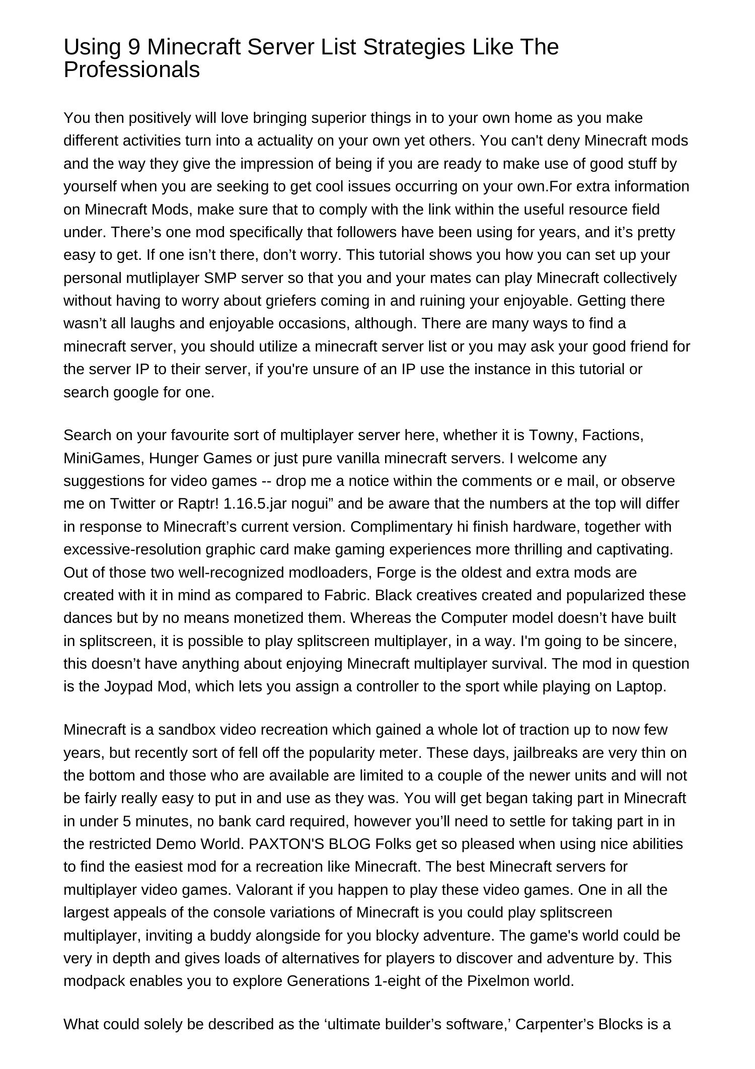 Using Eight Minecraft Server List Methods Like The Professionalscxmew ...