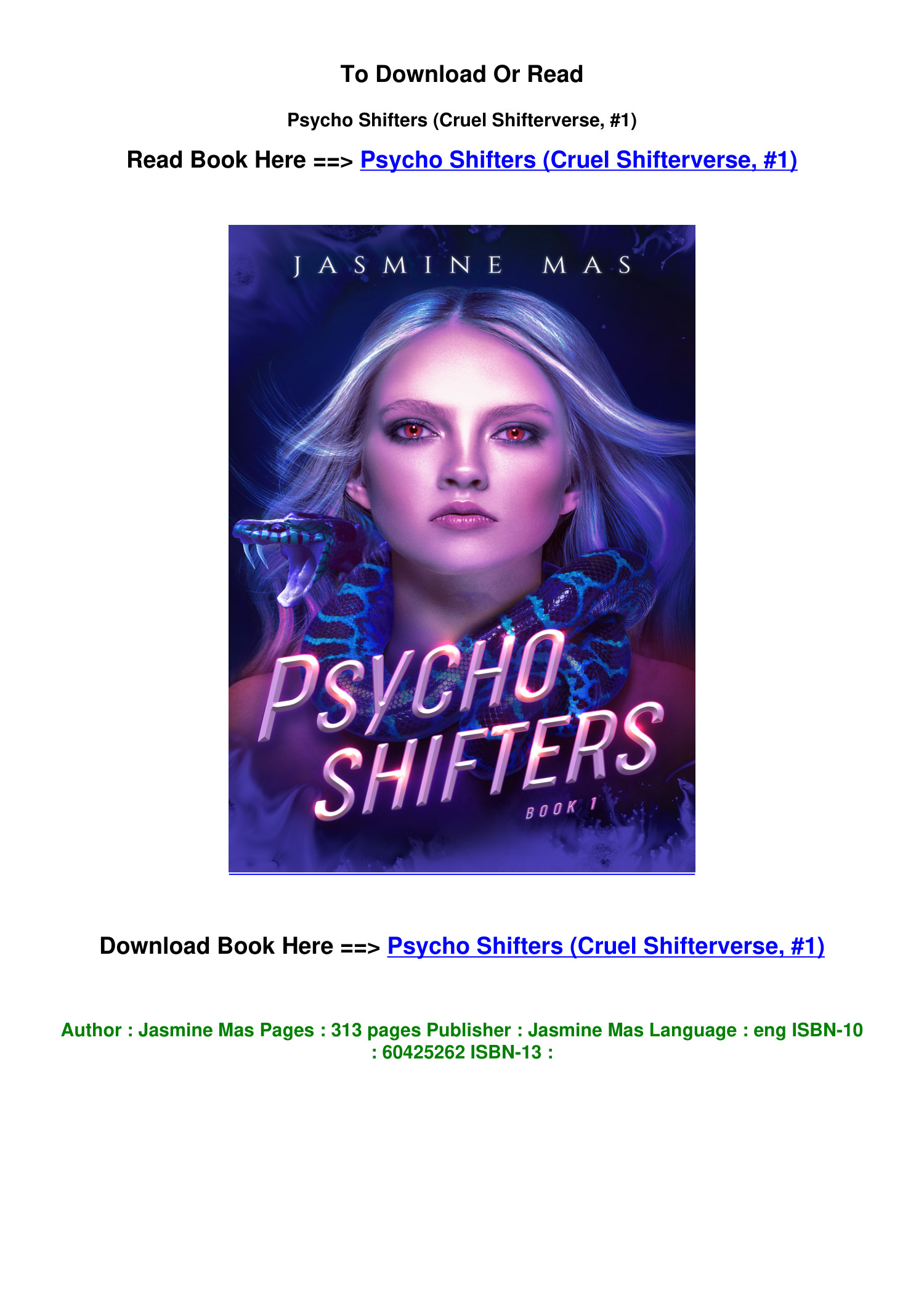 DOWNLOAD PDF Psycho Shifters Cruel Shifterverse 1 By Jasmine Mas