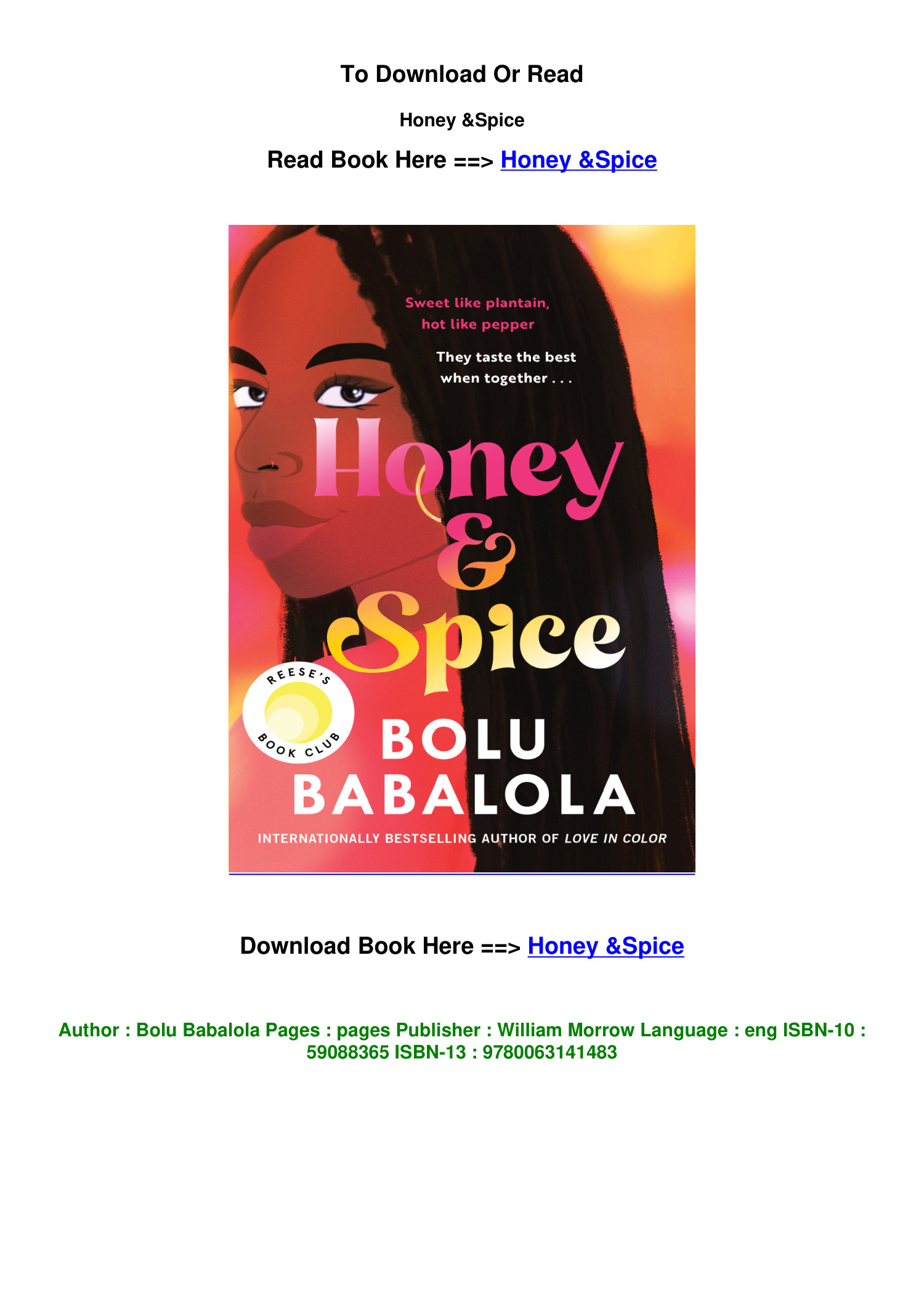 DOWNLOAD PDF Honey Spice by Bolu Babalola.pdf DocDroid