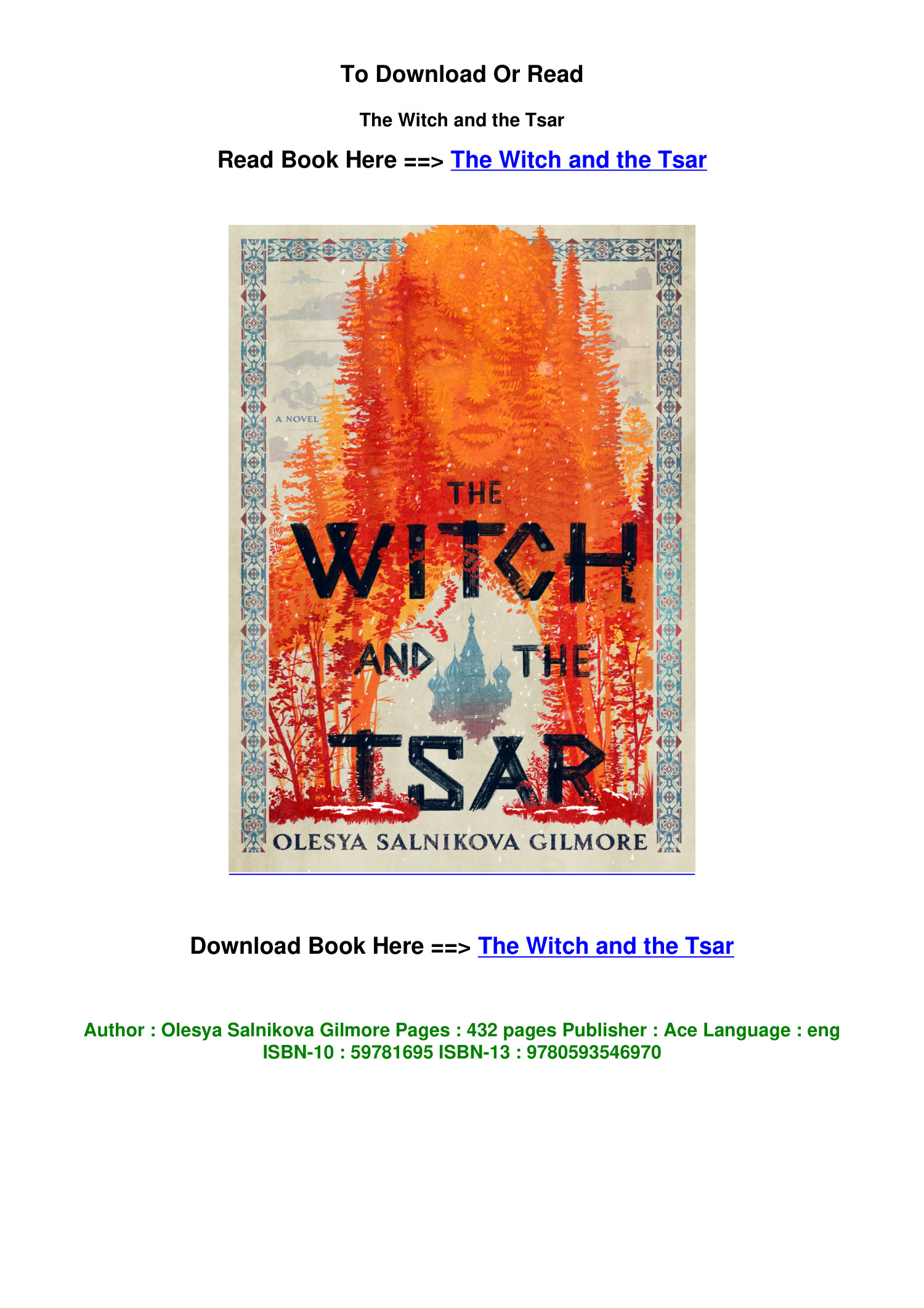 DOWNLOAD EPub The Witch And The Tsar BY Olesya Salnikova Gilmore.