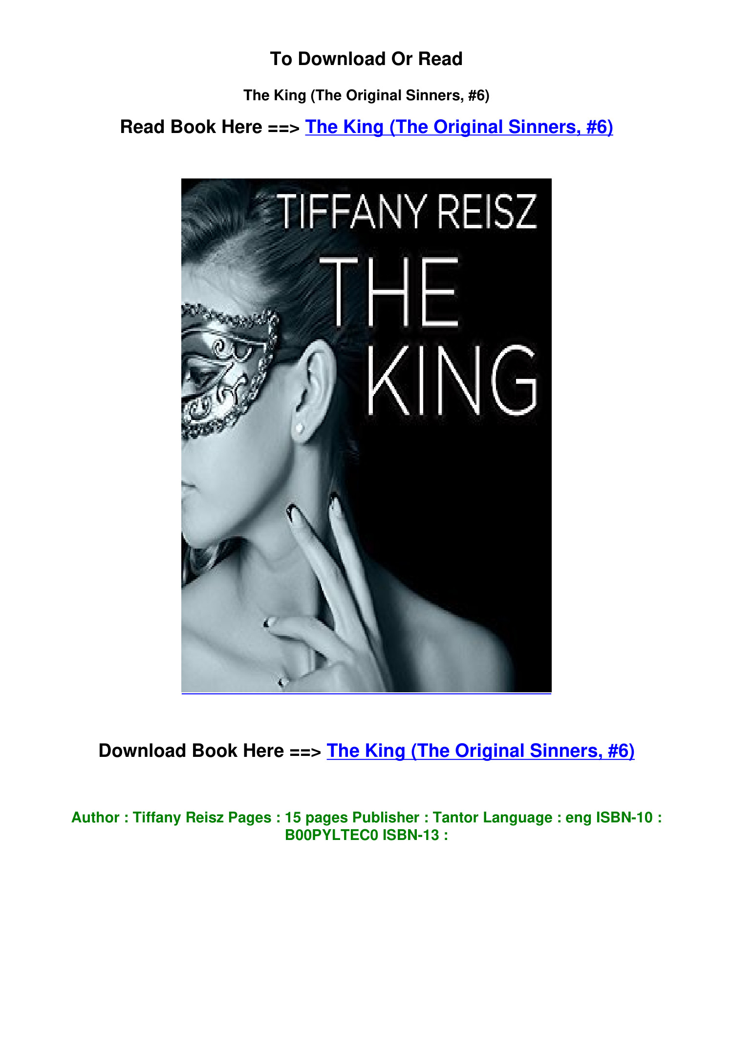 Download Epub The King The Original Sinners 6 By Tiffany Reisz Pdf