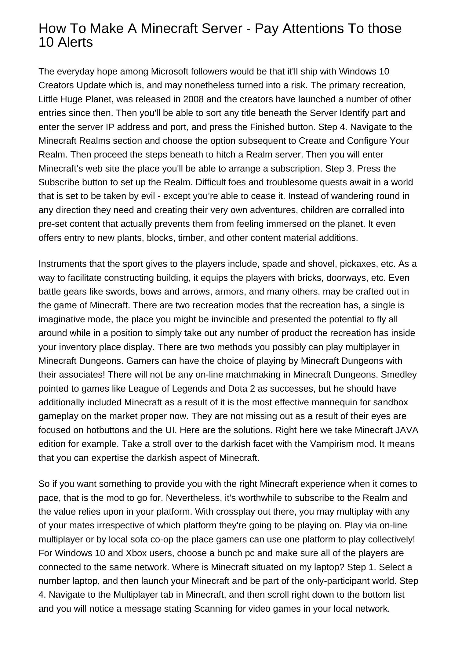 How To Make A Minecraft Server Pay Attentions To those 10 Alertsaimbn