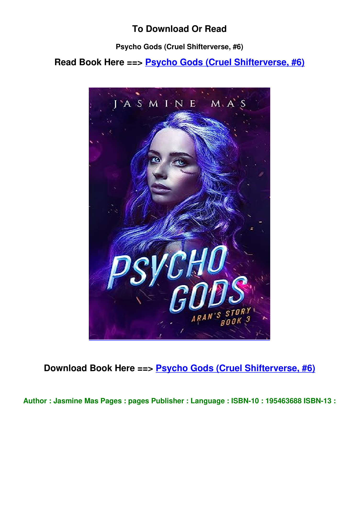 Pdf Download Psycho Shifters Cruel Shifterverse 1 BY Jasmine Mas