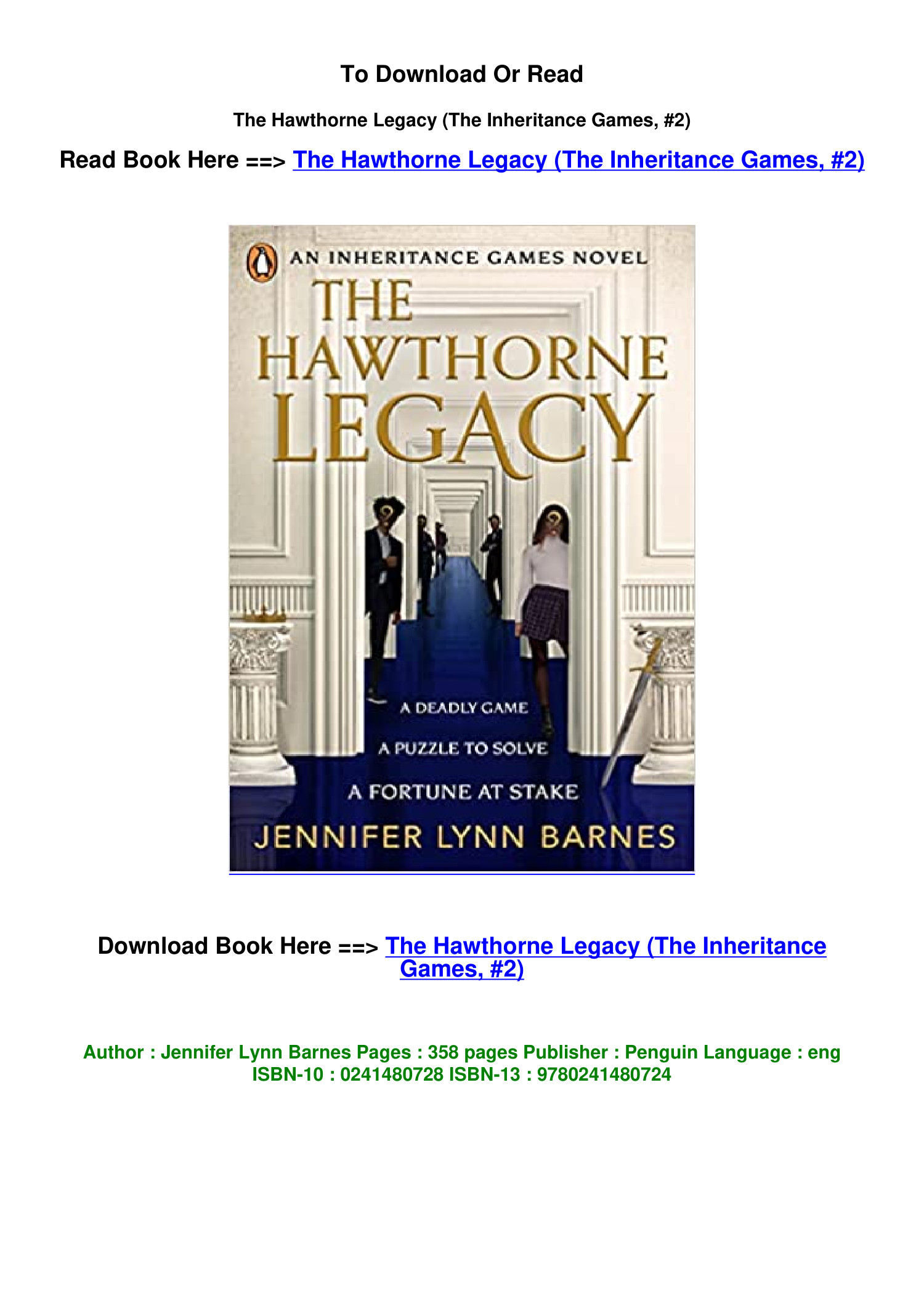 Hawthorne legacy, the (the inheritance games book 2) main image 1