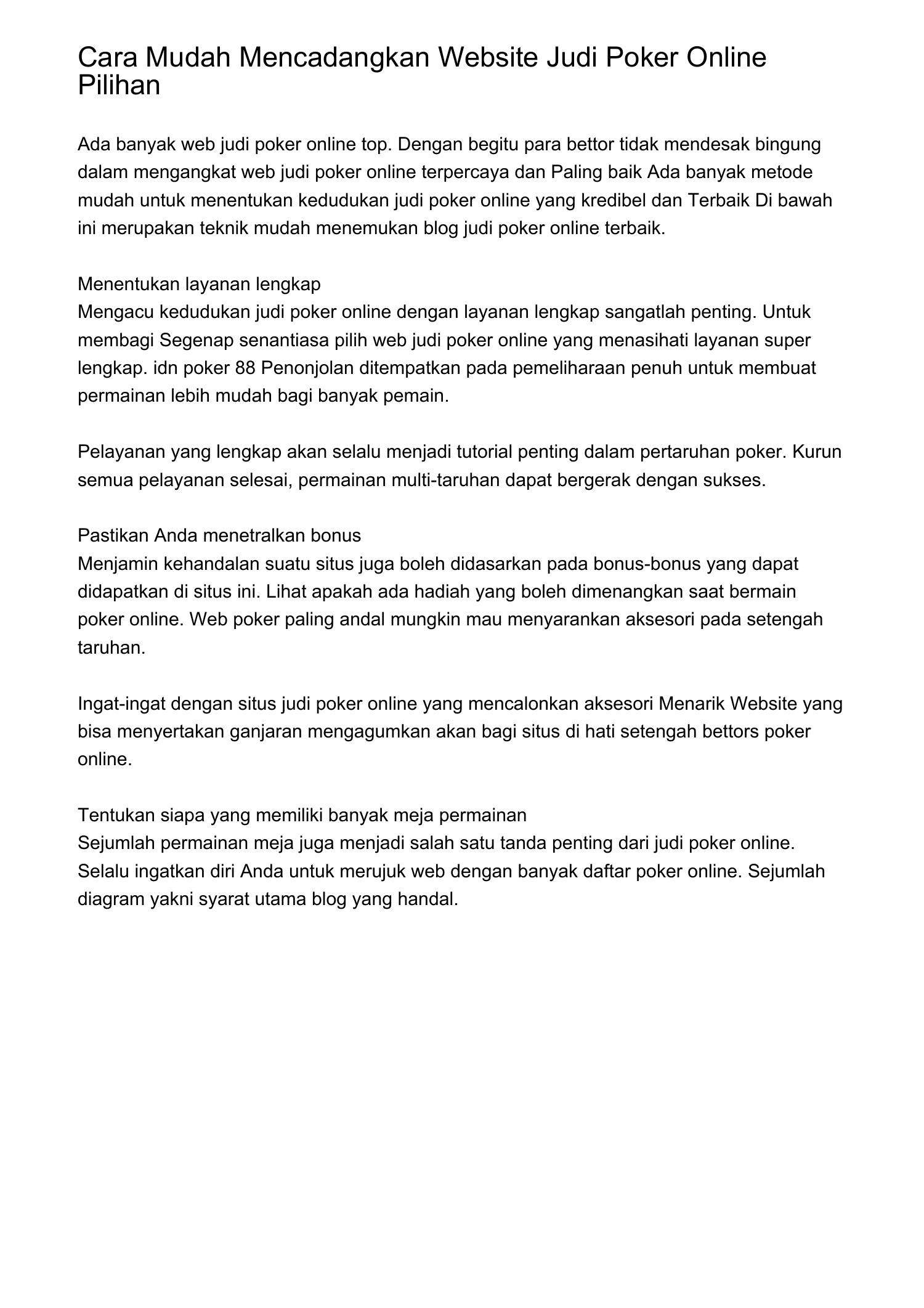 Cara Mudah Mencadangkan Web Judi Poker Online Pilihanrupxg pdf pdf 