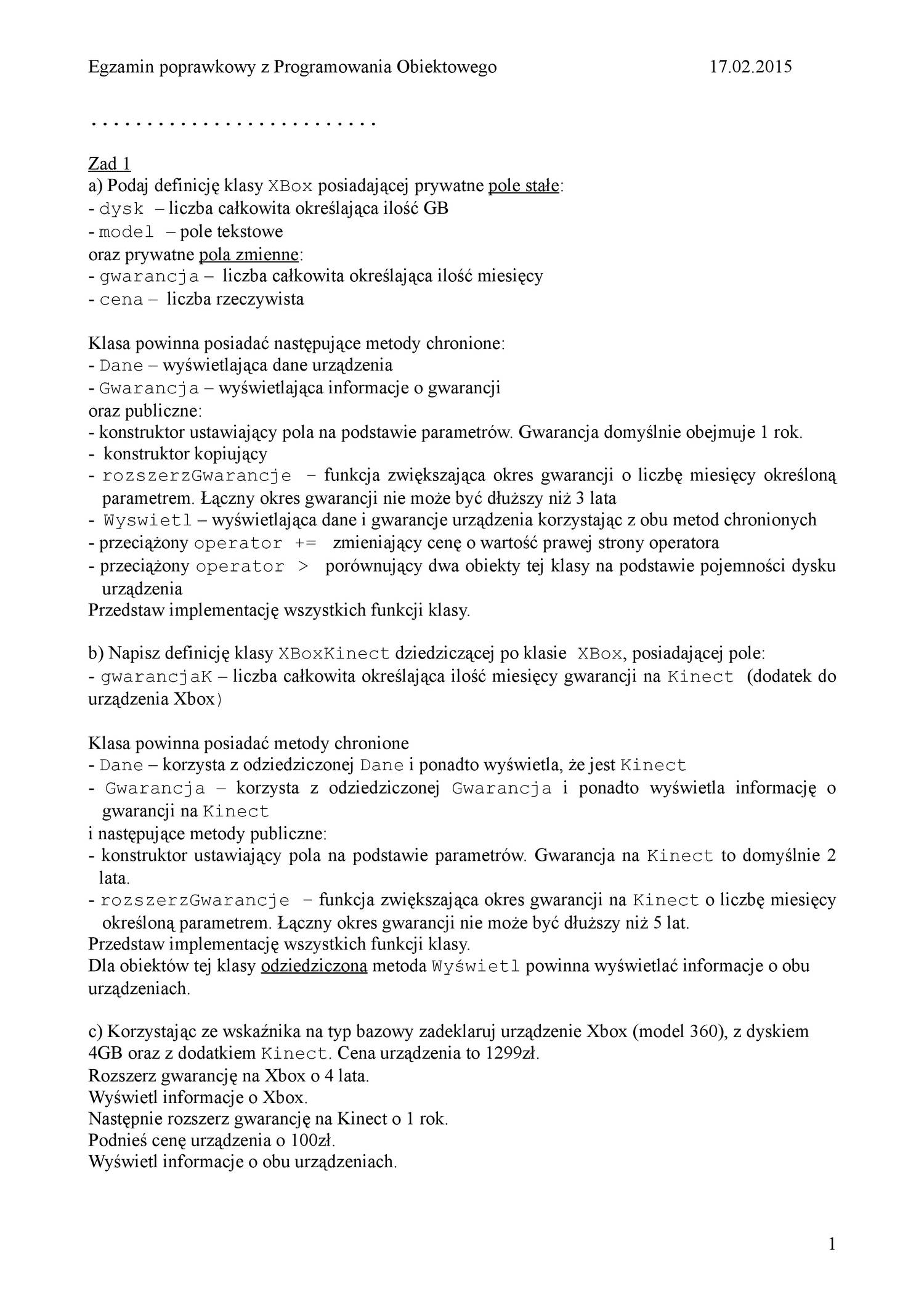Egzamin poprawkowy obiektowy 2015.pdf | DocDroid