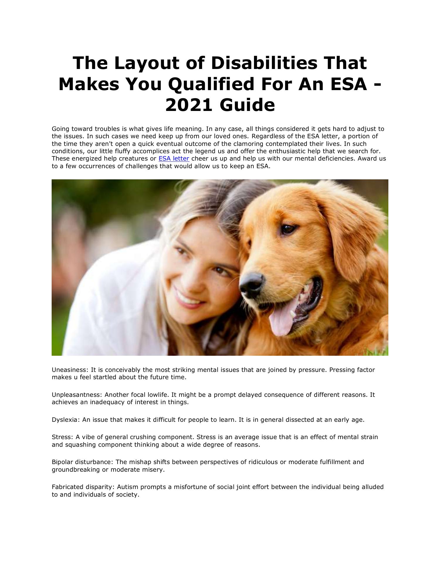 The Layout of Disabilities That Makes You Qualified For An ESA 2021