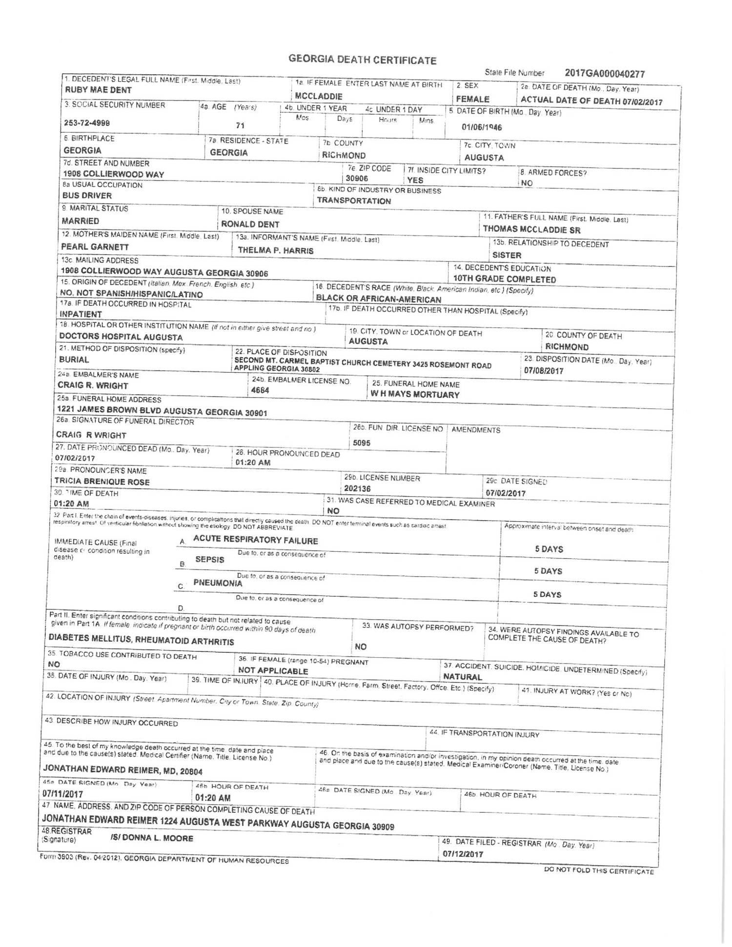 death certificate bc