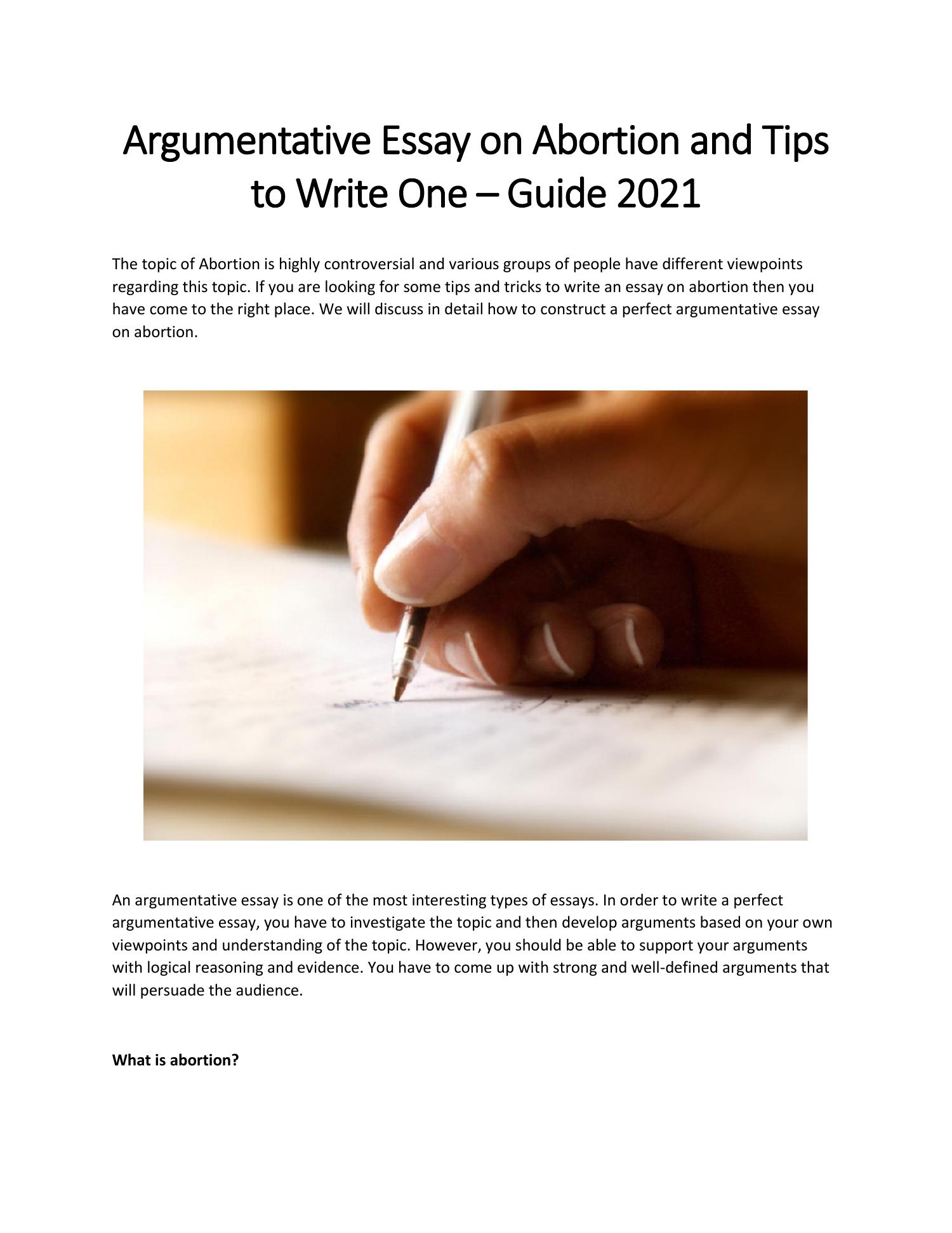 Argumentative Essay on Abortion and Tips to Write One – Guide 2021.pdf ...