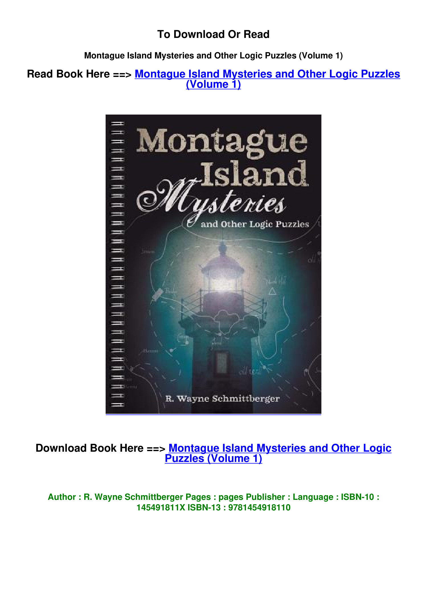 Download Pdf Montague Island Mysteries and Other Logic Puzzles Volume 1 ...