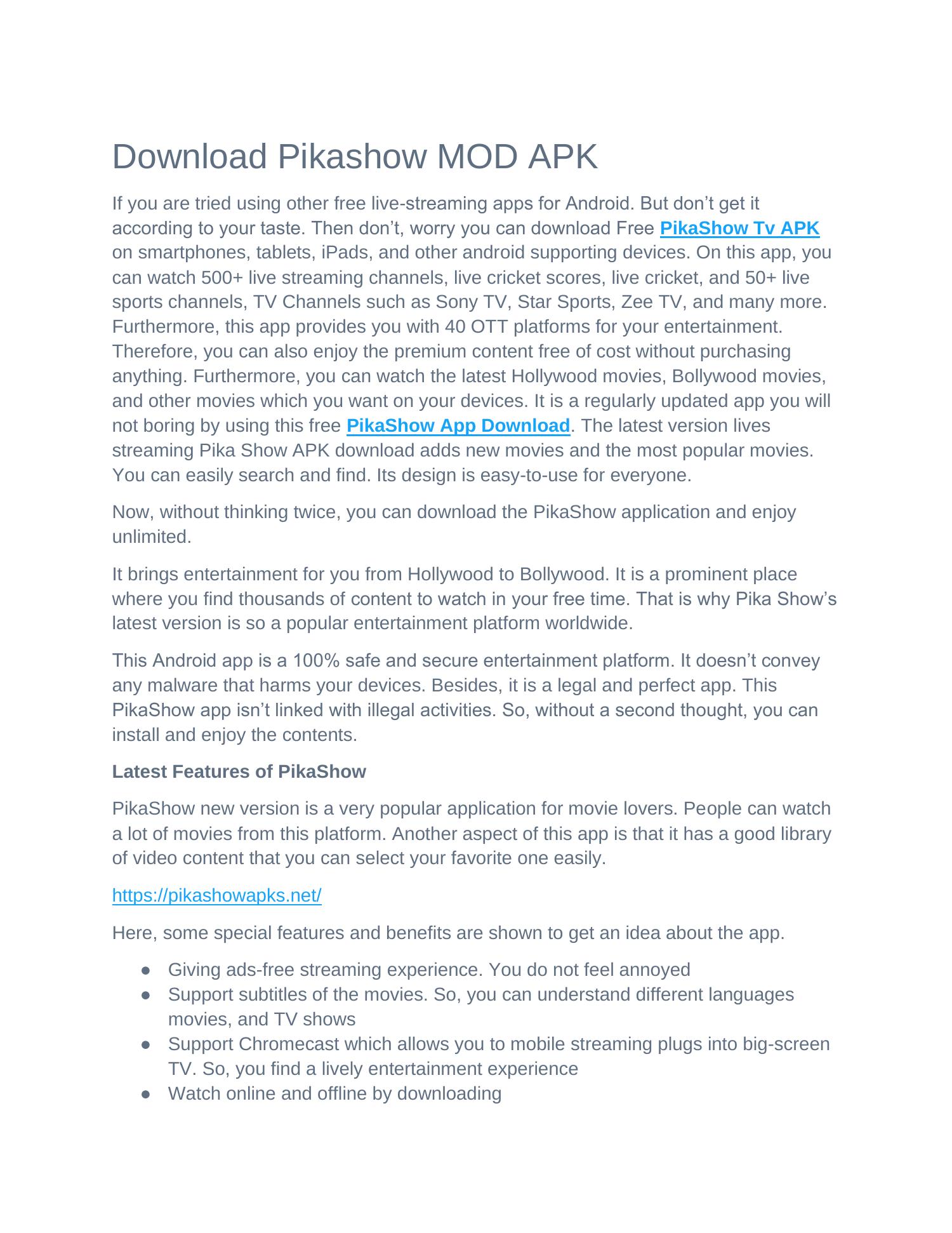 Download Pikashow MOD APK docx DocDroid