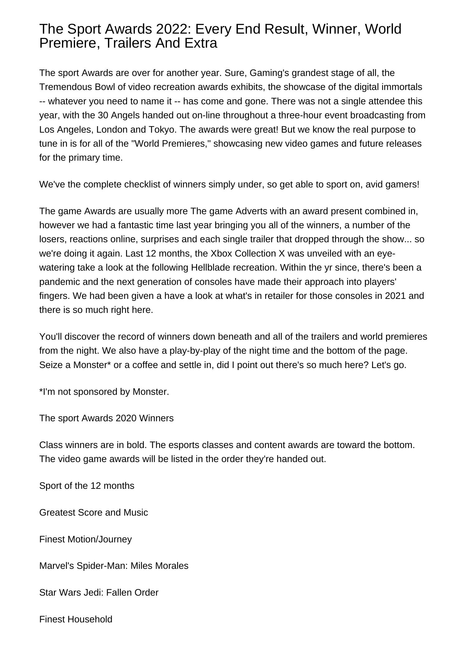 The Sport Awards 2022 Every Winner World Premiere Trailers And