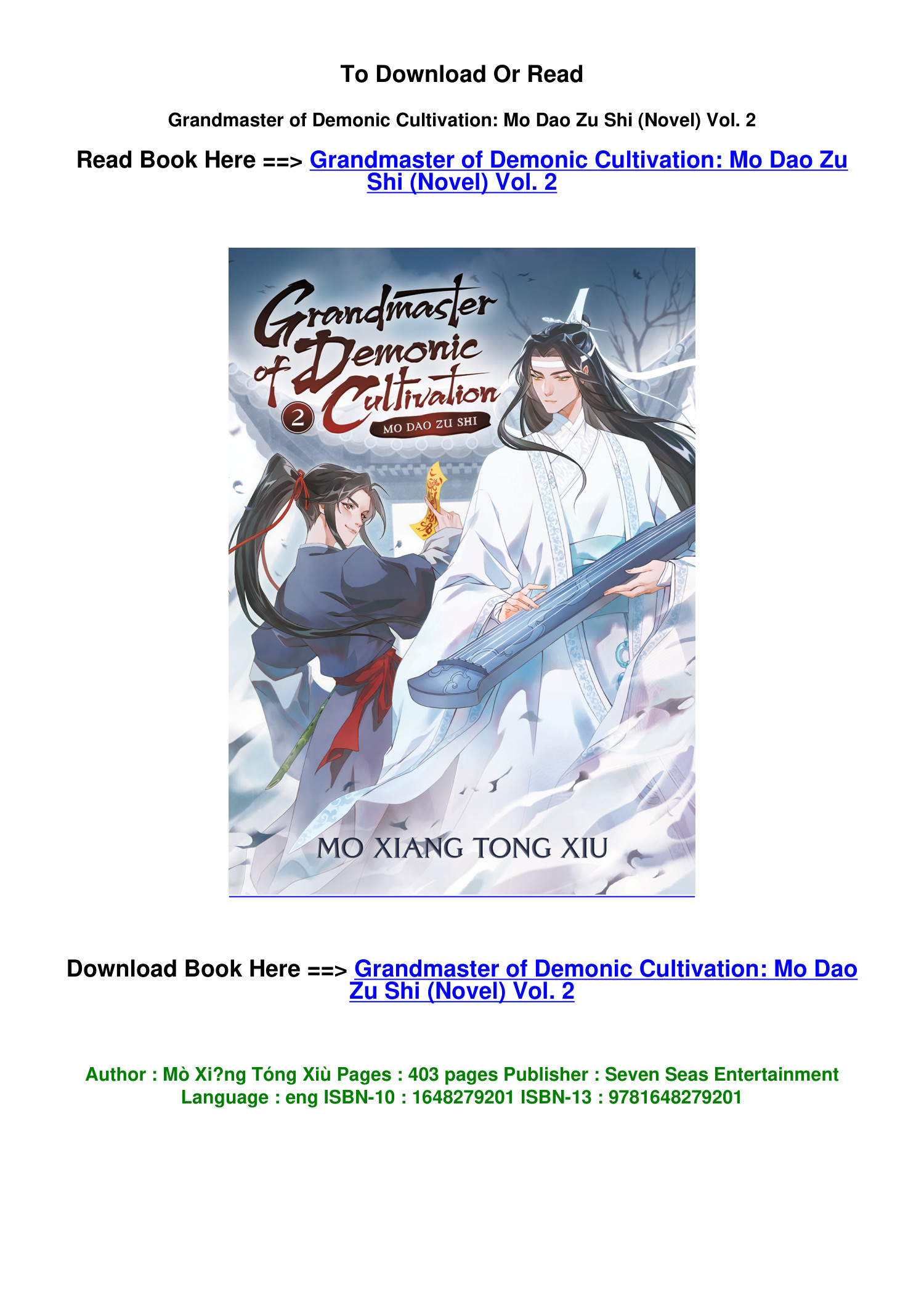 Grandmaster Of Demonic Cultivation: Mo Dao Zu Shi (novel) Vol. 2